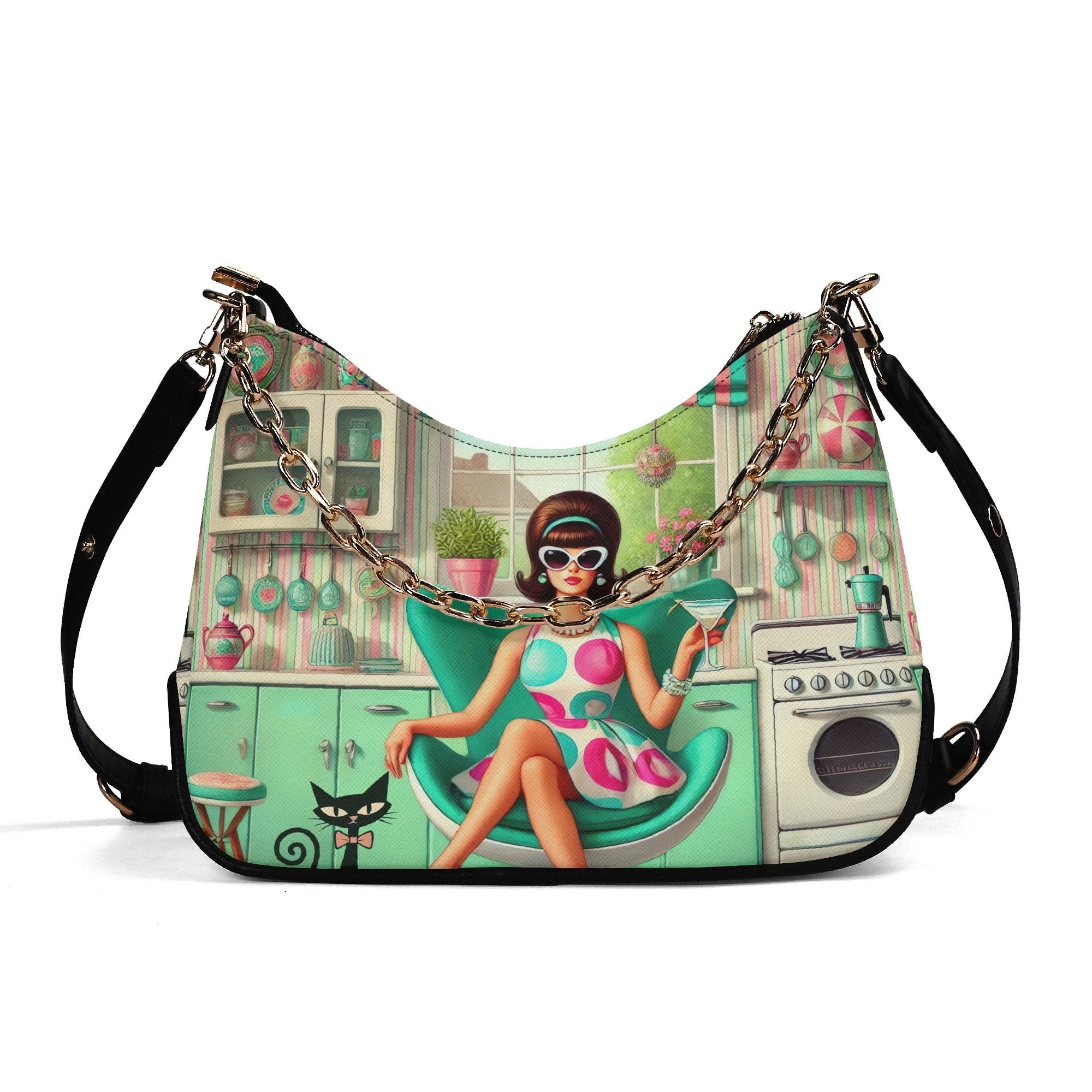 Kate McEnroe New York Groovy Vintage Kitsch Shoulder Bag Atomic Cat 60s Kitchen Retro Mod Girl PurseHandbagsNVO487MY-1