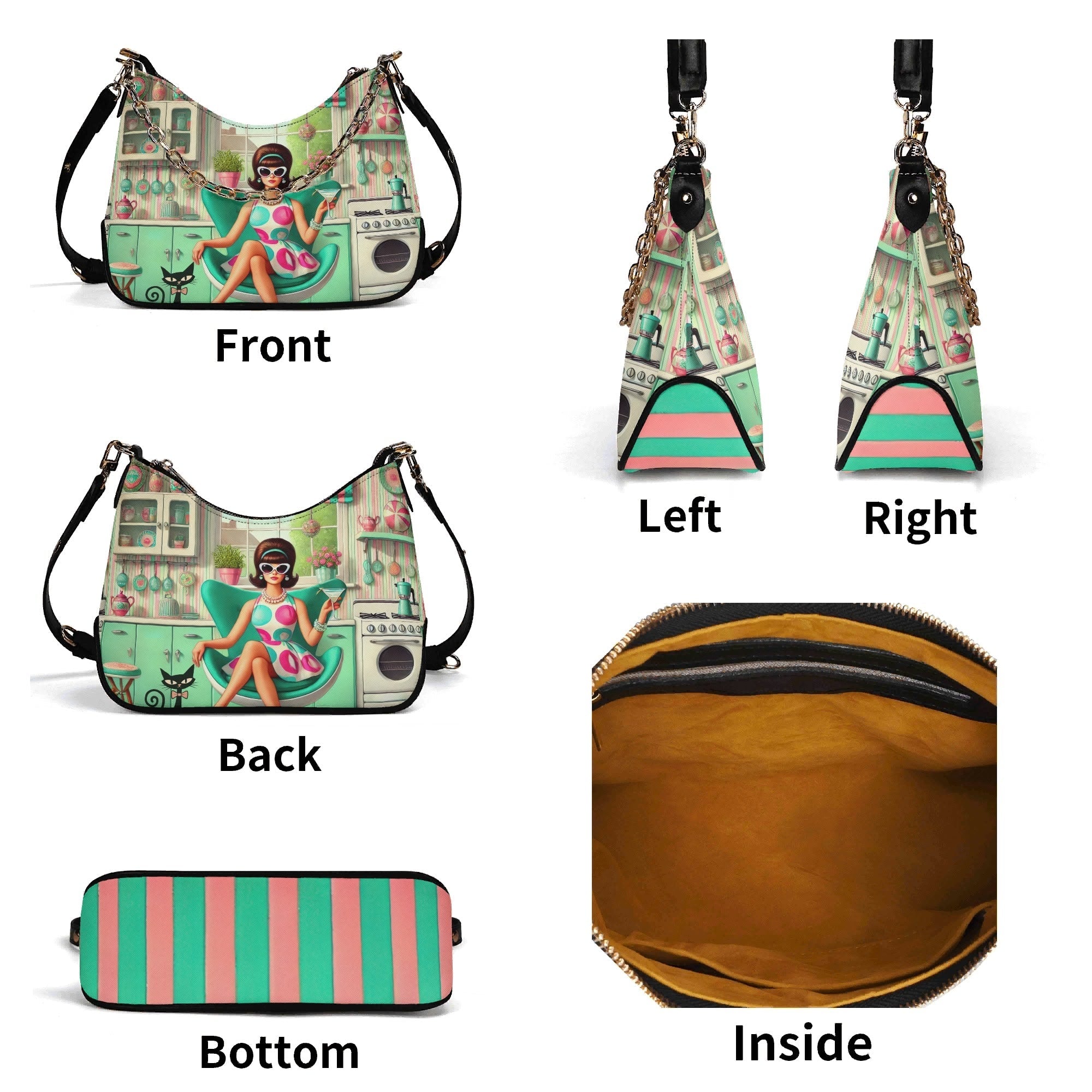 Kate McEnroe New York Groovy Vintage Kitsch Shoulder Bag Atomic Cat 60s Kitchen Retro Mod Girl PurseHandbagsNVO487MY-1