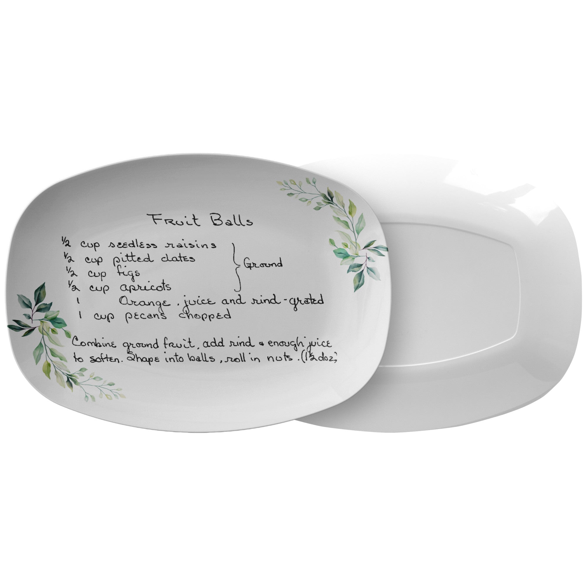 Kate McEnroe New York Handwritten Recipe Platter, Green Leaf Personalized Handwriting Recipe Card Plate Keepsake for Family Heirloom RecipesServing PlattersGNLFPLT2