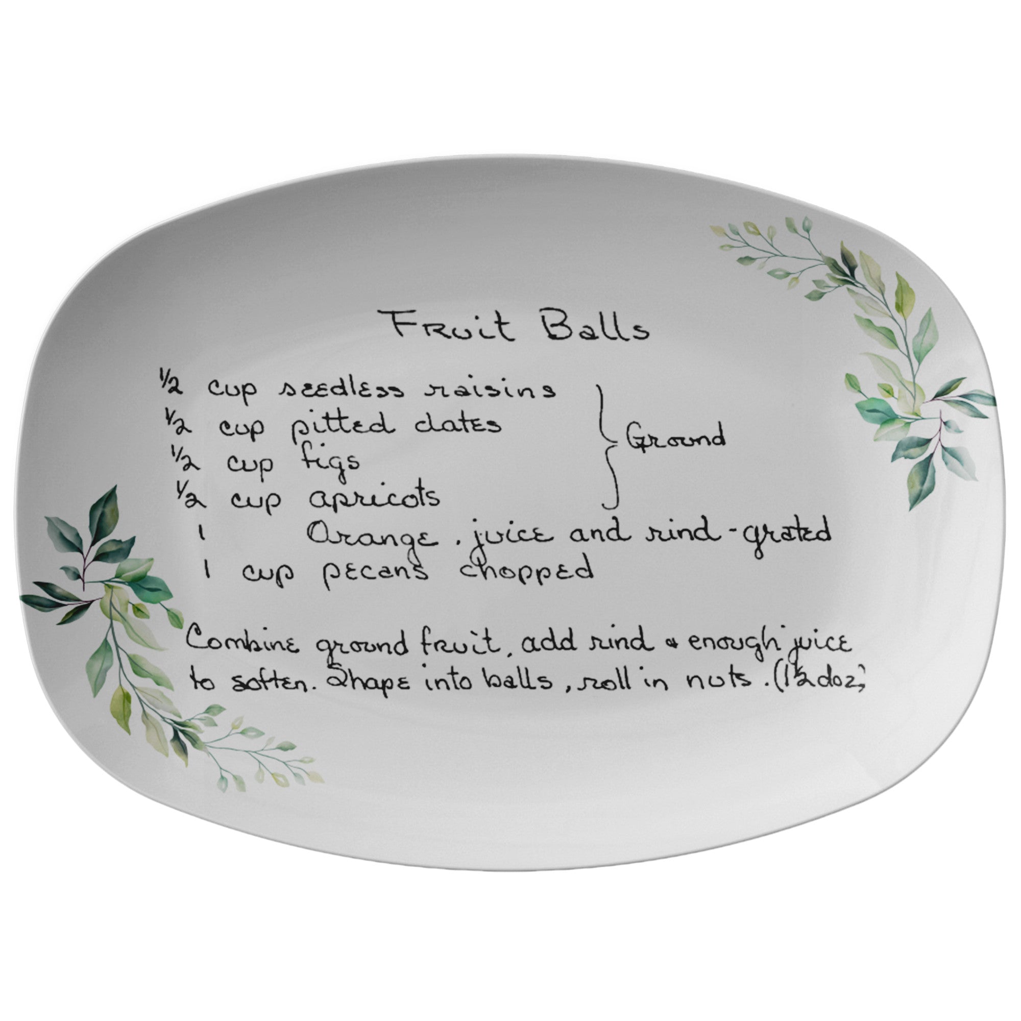 Kate McEnroe New York Handwritten Recipe Platter, Green Leaf Personalized Handwriting Recipe Card Plate Keepsake for Family Heirloom RecipesServing PlattersGNLFPLT2