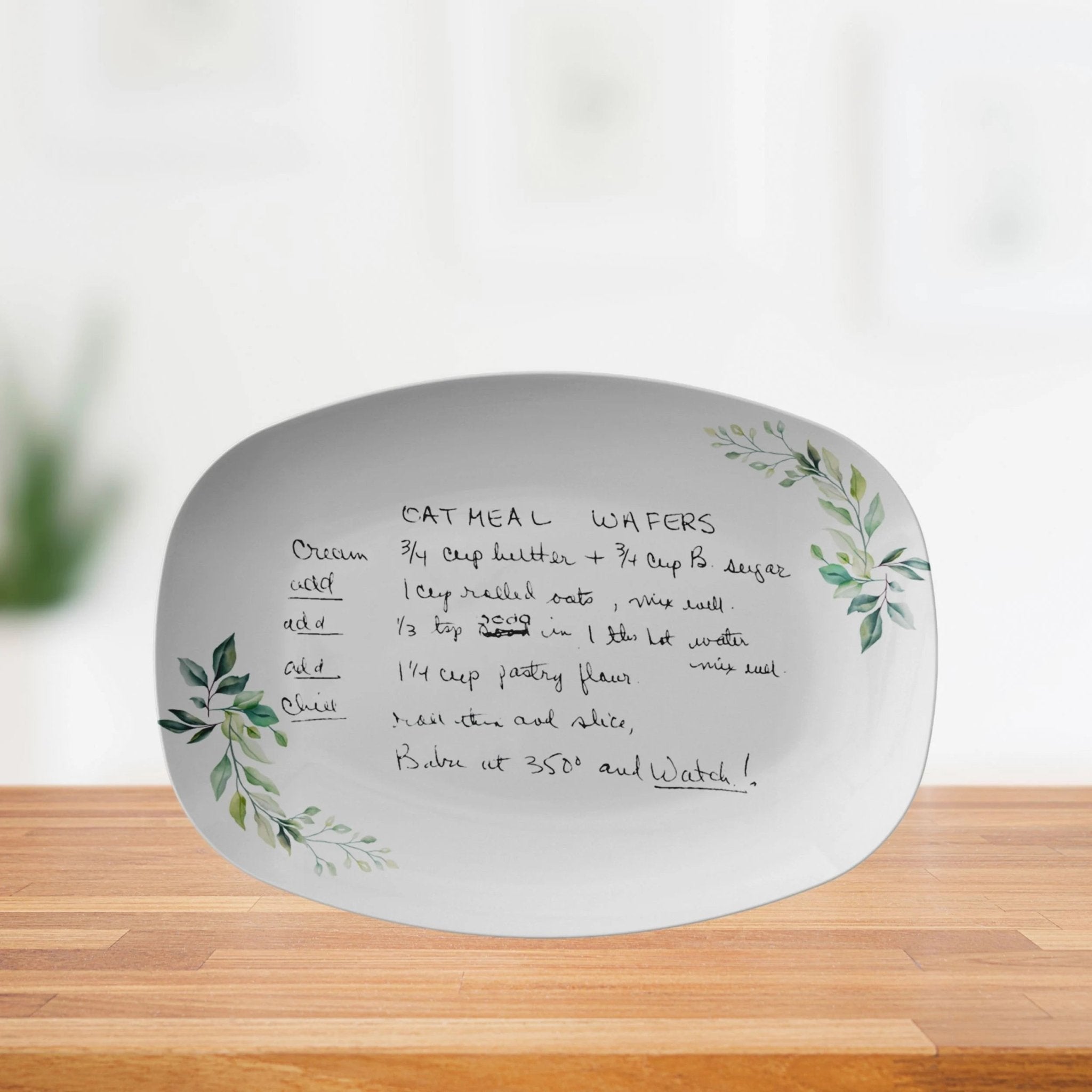 Kate McEnroe New York Handwritten Recipe Platter, Green Leaf Personalized Handwriting Recipe Card Plate Keepsake for Family Heirloom RecipesServing PlattersGNLFPLT2