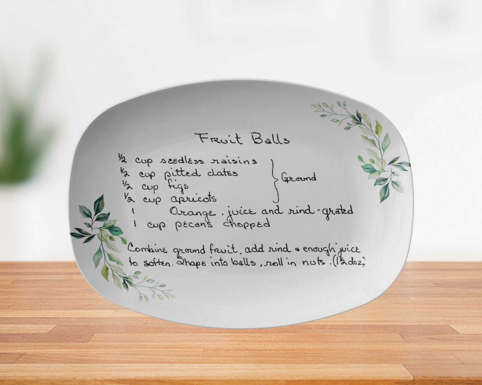 Kate McEnroe New York Handwritten Recipe Platter, Green Leaf Personalized Handwriting Recipe Card Plate Keepsake for Family Heirloom RecipesServing PlattersGNLFPLT2