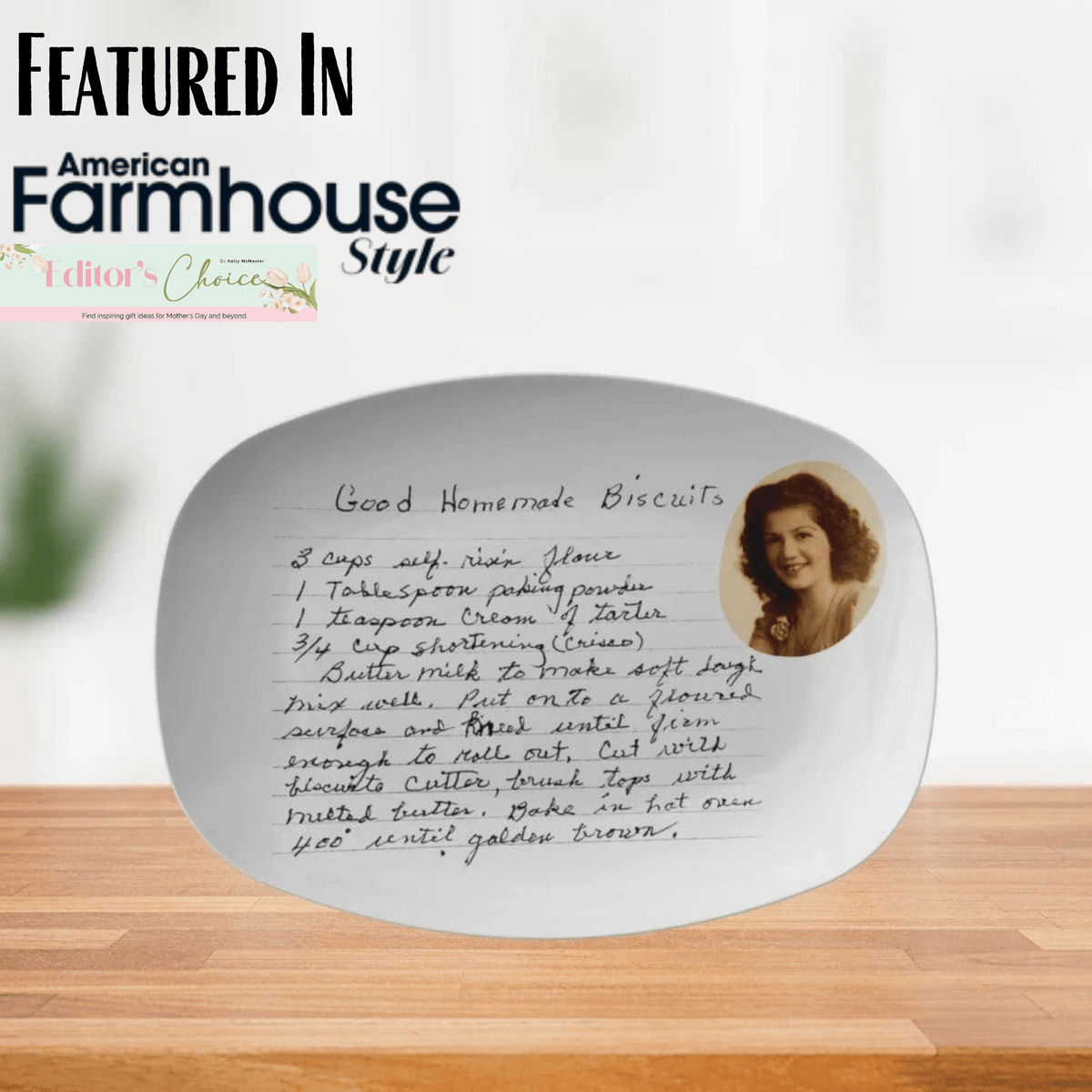 Kate McEnroe New York Handwritten Recipe Platter with Photo, Personalized Handwriting Recipe Card Keepsake for Family Heirloom Recipes, Mother&