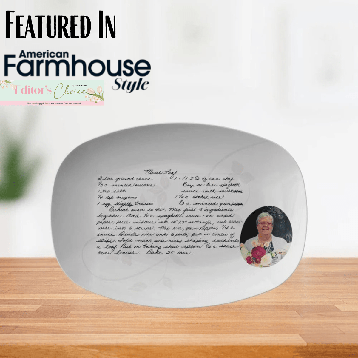 Kate McEnroe New York Handwritten Recipe Platter with Photo, Personalized Handwriting Recipe Card Keepsake for Family Heirloom Recipes, Mother&