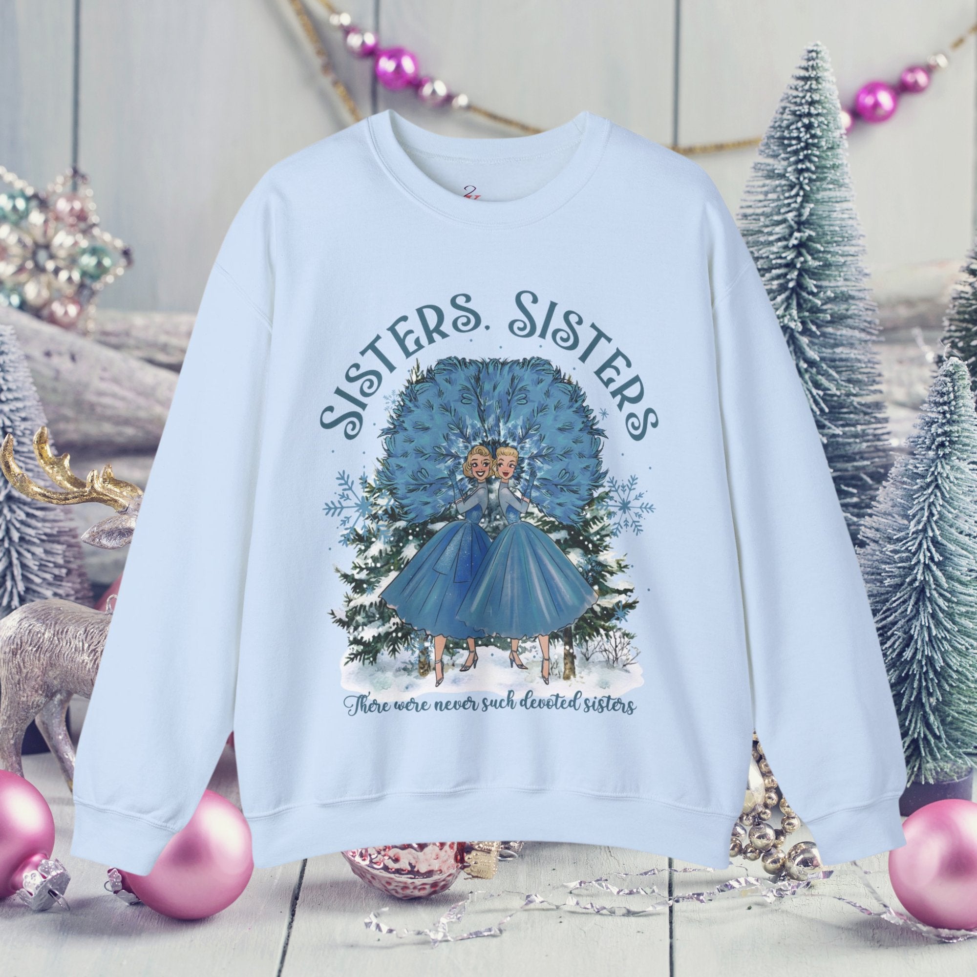 Kate McEnroe New York Haynes Sisters White Christmas Sweatshirt, Wallace And Davis 1954 Movie Apparel, Vintage Kitsch Holiday CrewneckSweatshirt24219189462981687666