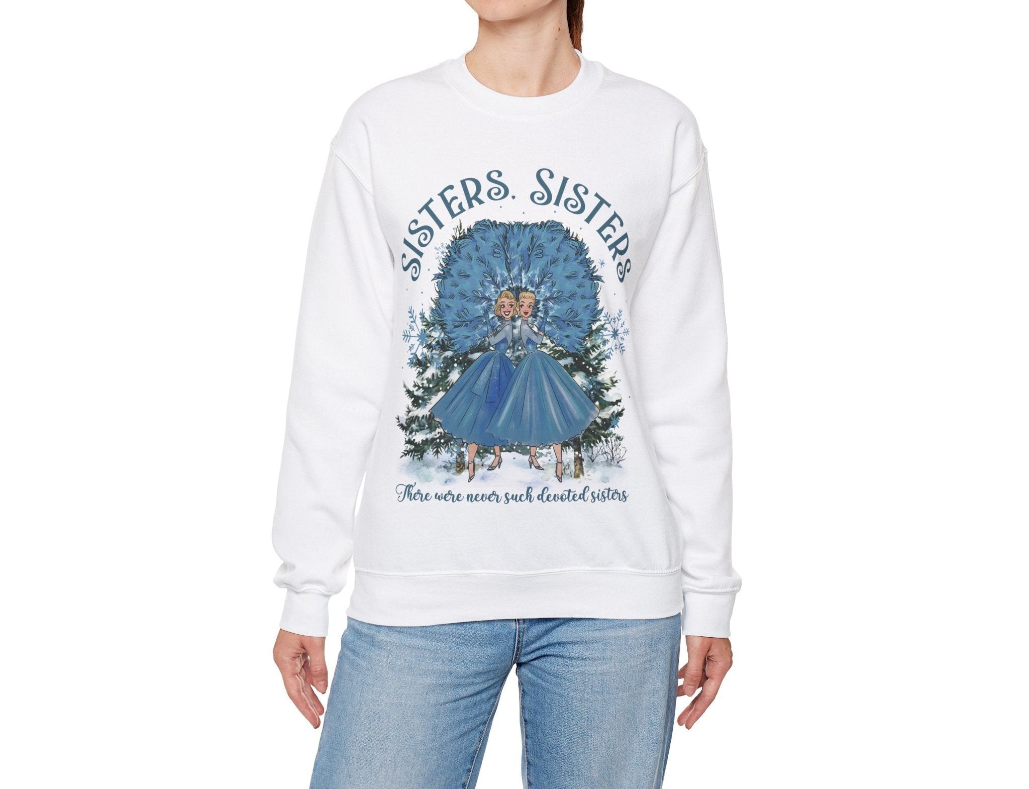 Kate McEnroe New York Haynes Sisters White Christmas Sweatshirt, Wallace And Davis 1954 Movie Apparel, Vintage Kitsch Holiday CrewneckSweatshirt29030543414302282340