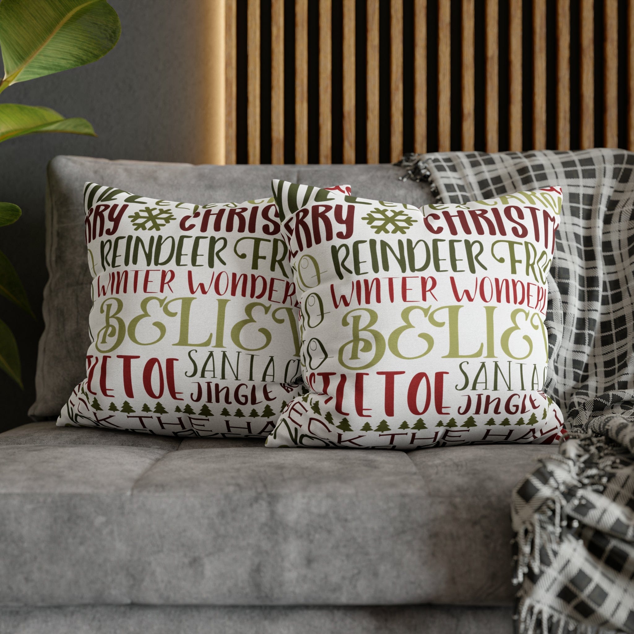 Kate McEnroe New York Holiday Throw Pillow Cover, Farmhouse Decor, Reindeer, Mistletoe, Believe, Winter Wonderland, Jingle Bells, Word Art Christmas PillowcaseThrow Pillow Covers66441887106795551151