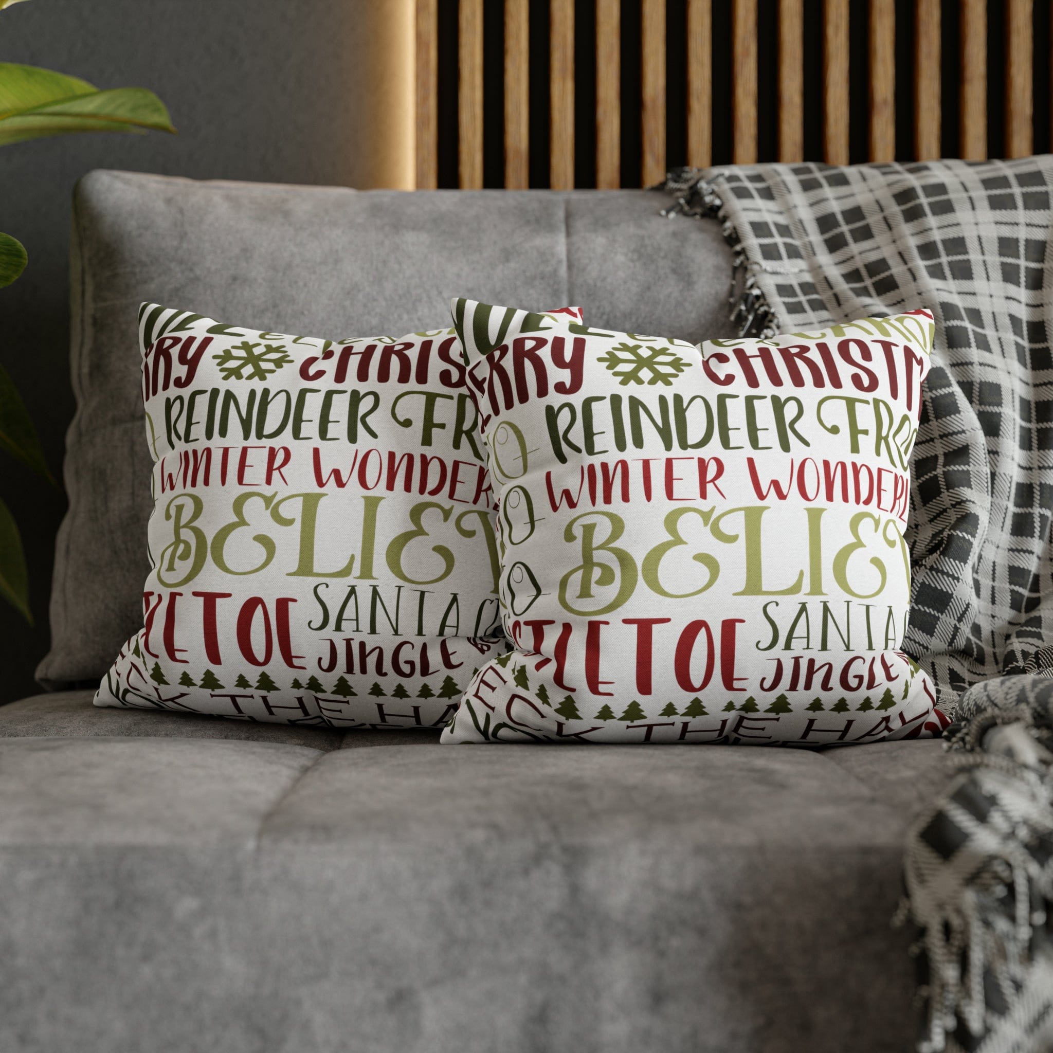 Kate McEnroe New York Holiday Throw Pillow Cover, Farmhouse Decor, Reindeer, Mistletoe, Believe, Winter Wonderland, Jingle Bells, Word Art Christmas PillowcaseThrow Pillow Covers66441887106795551151