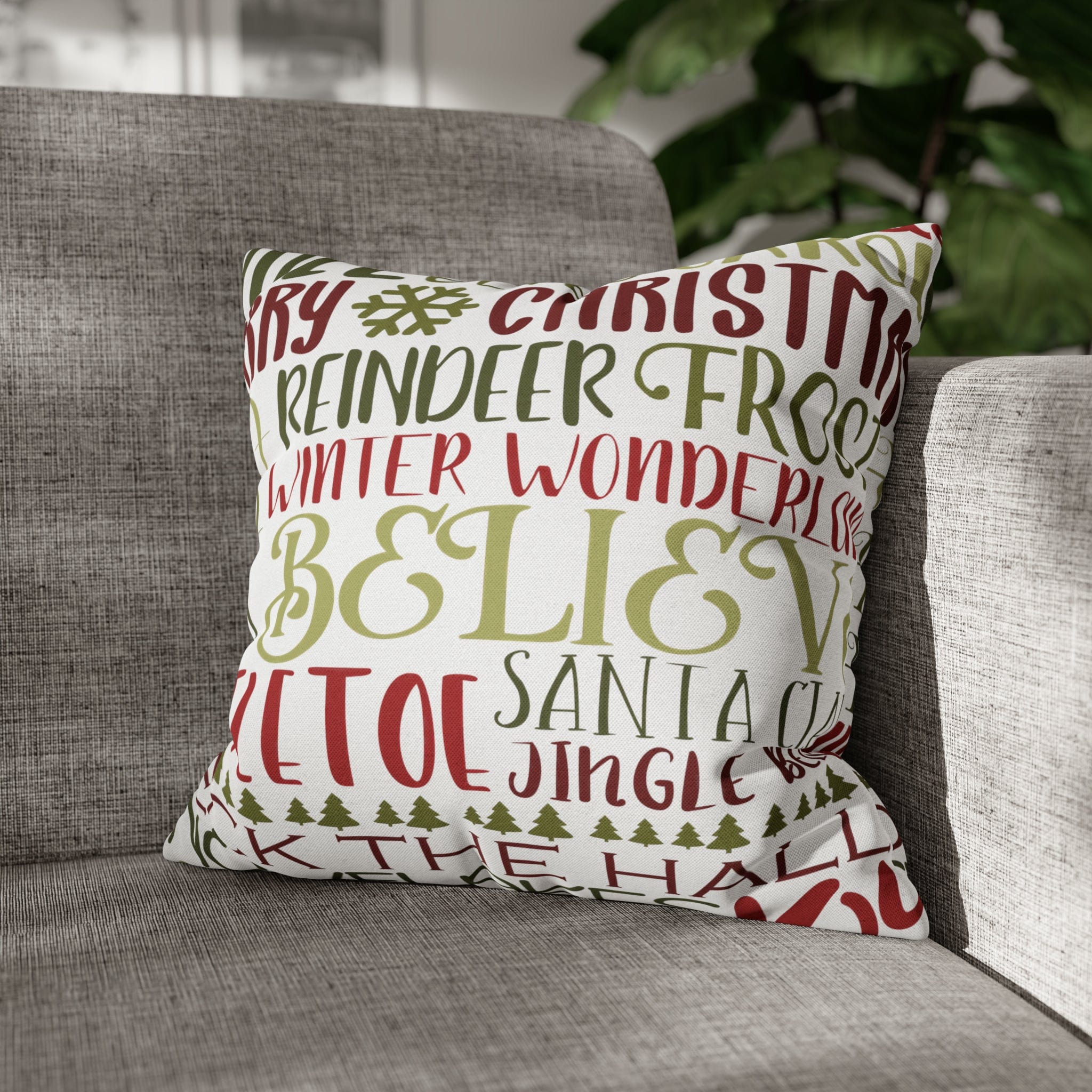 Kate McEnroe New York Holiday Throw Pillow Cover, Farmhouse Decor, Reindeer, Mistletoe, Believe, Winter Wonderland, Jingle Bells, Word Art Christmas PillowcaseThrow Pillow Covers68703576350526603484