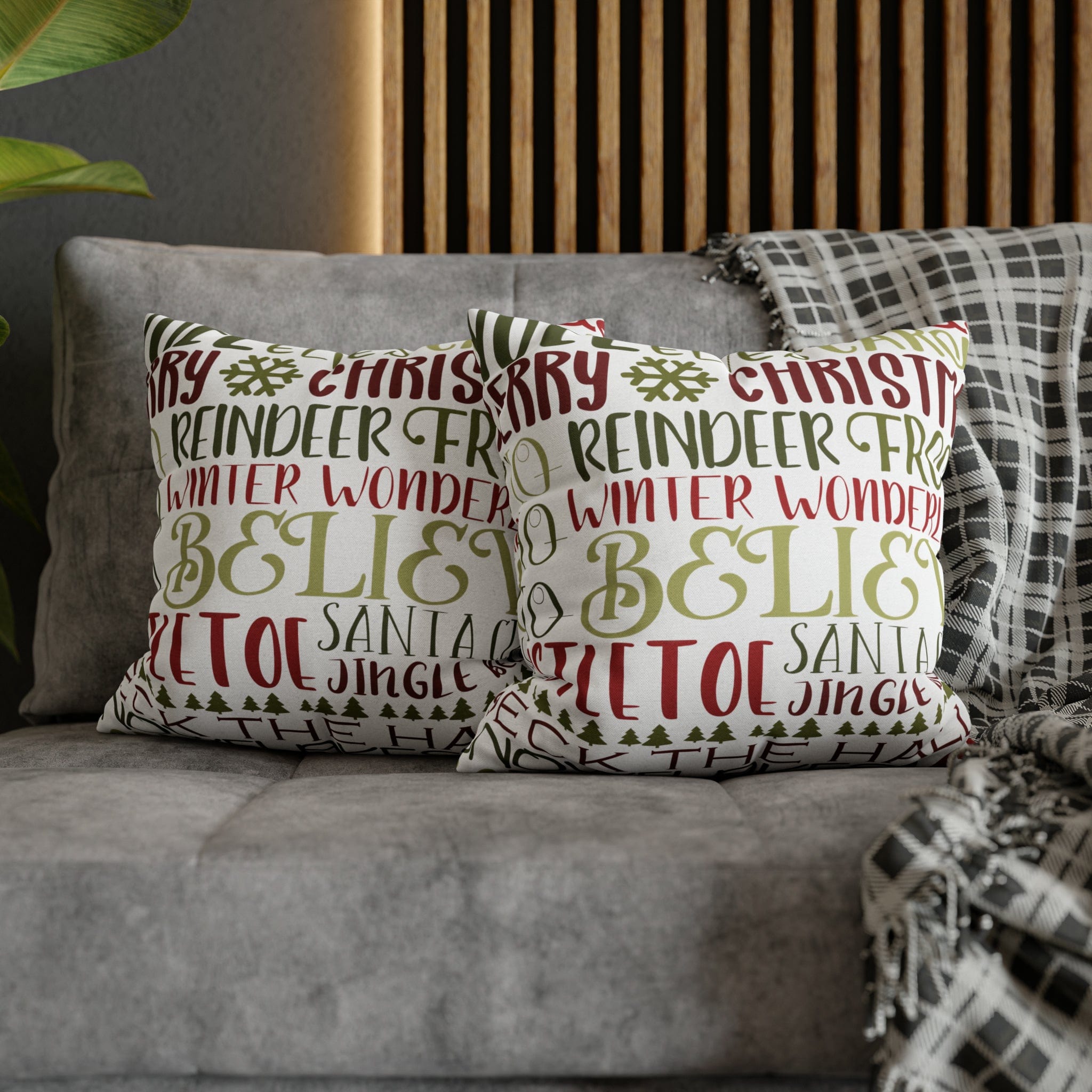Kate McEnroe New York Holiday Throw Pillow Cover, Farmhouse Decor, Reindeer, Mistletoe, Believe, Winter Wonderland, Jingle Bells, Word Art Christmas PillowcaseThrow Pillow Covers66441887106795551151