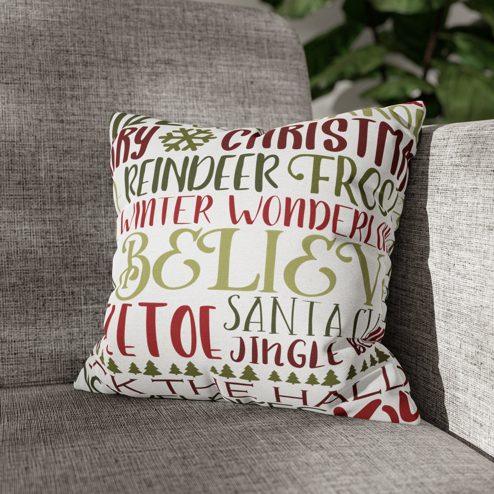Kate McEnroe New York Holiday Throw Pillow Cover, Farmhouse Decor, Reindeer, Mistletoe, Believe, Winter Wonderland, Jingle Bells, Word Art Christmas PillowcaseThrow Pillow Covers27011195899273918483