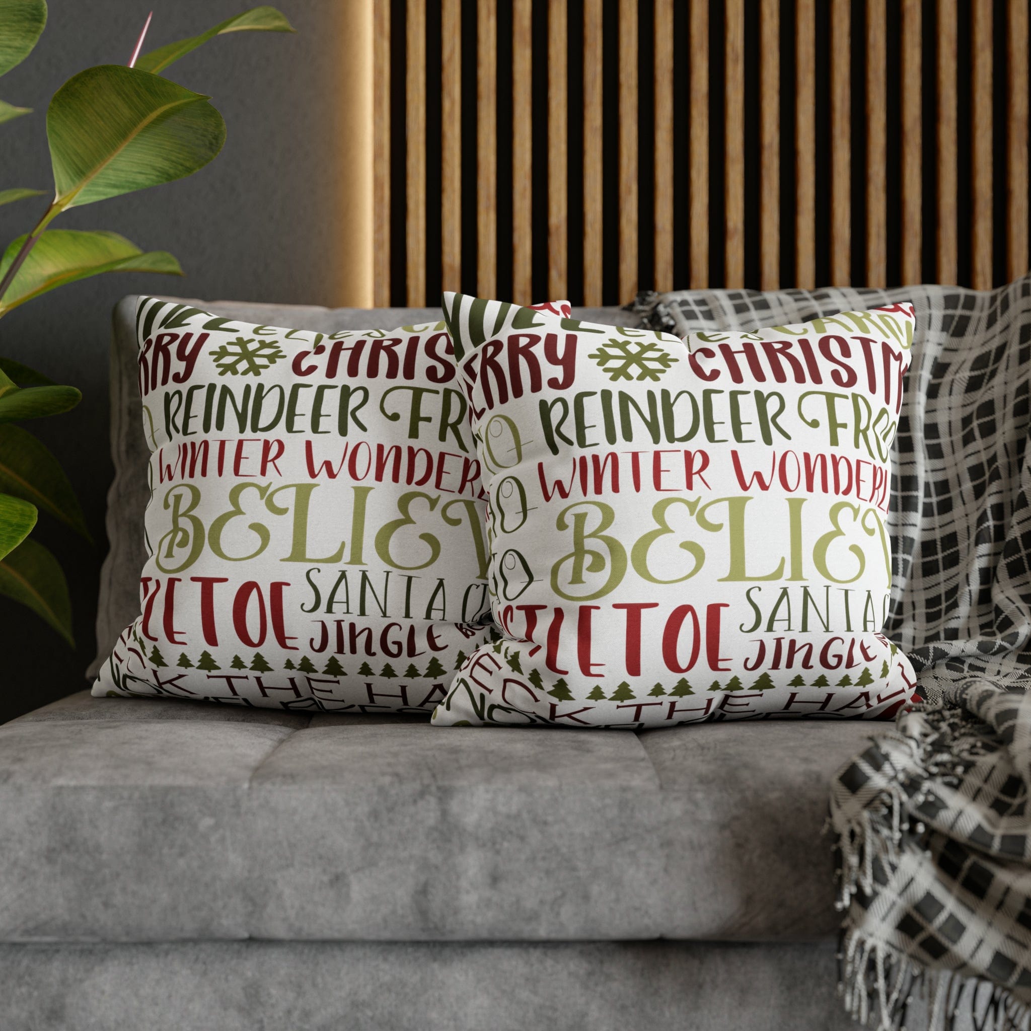Kate McEnroe New York Holiday Throw Pillow Cover, Farmhouse Decor, Reindeer, Mistletoe, Believe, Winter Wonderland, Jingle Bells, Word Art Christmas PillowcaseThrow Pillow Covers66441887106795551151