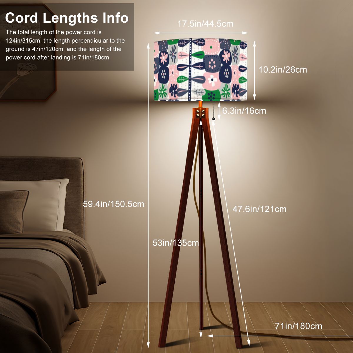 Kate McEnroe New York Hygge Mid Century Modern Tripod Floor Lamp, Scandinavian Danish Modern Retro Floral LightFloor LampsPFKQKKAD7W