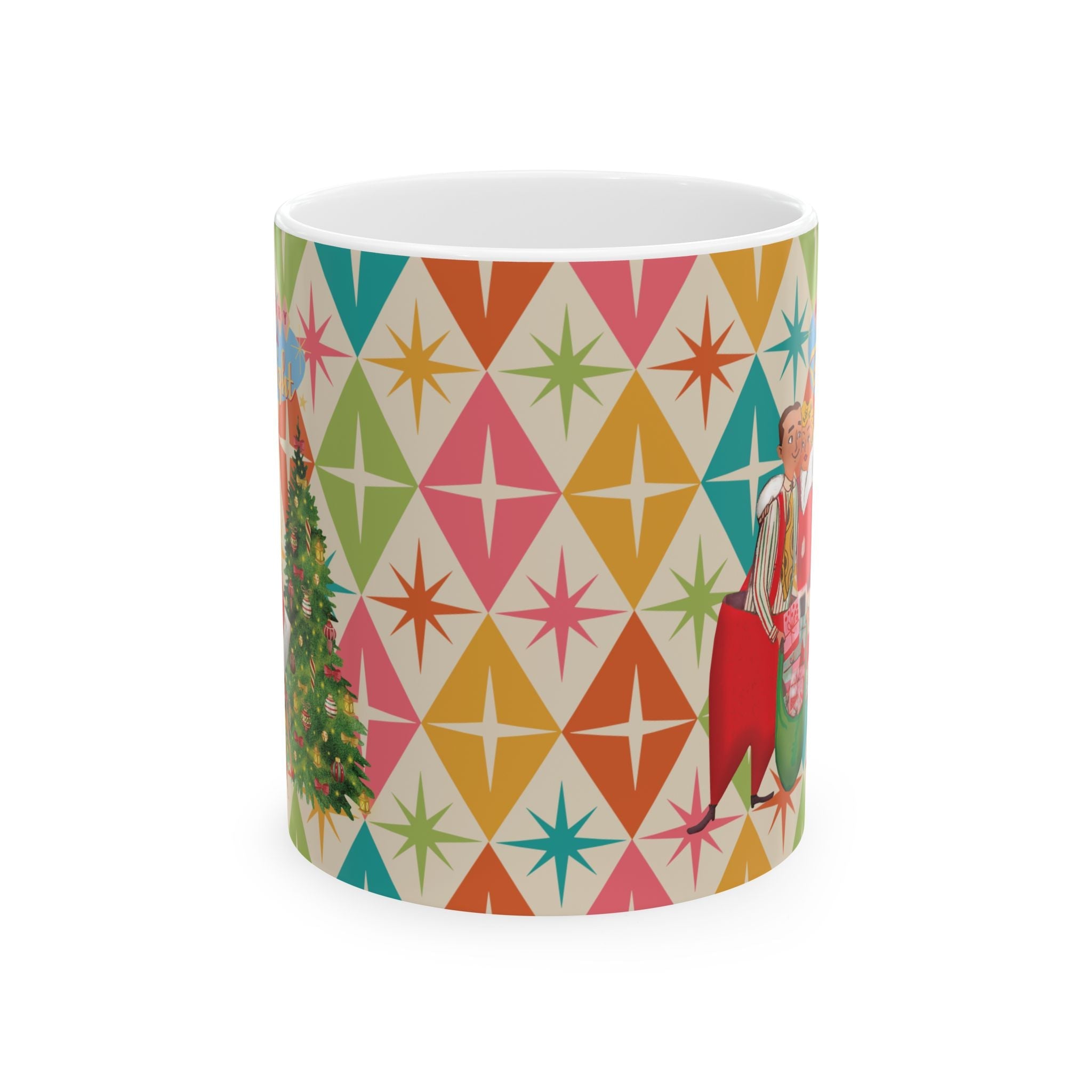 Kate McEnroe New York Jolly Retro Holiday Mug, 50s Festive Cheer, Merry and Bright Coffee Cup, Vintage Christmas Drinkware, Mid Mod Couple Starburst DesignMugs28734568885261925341