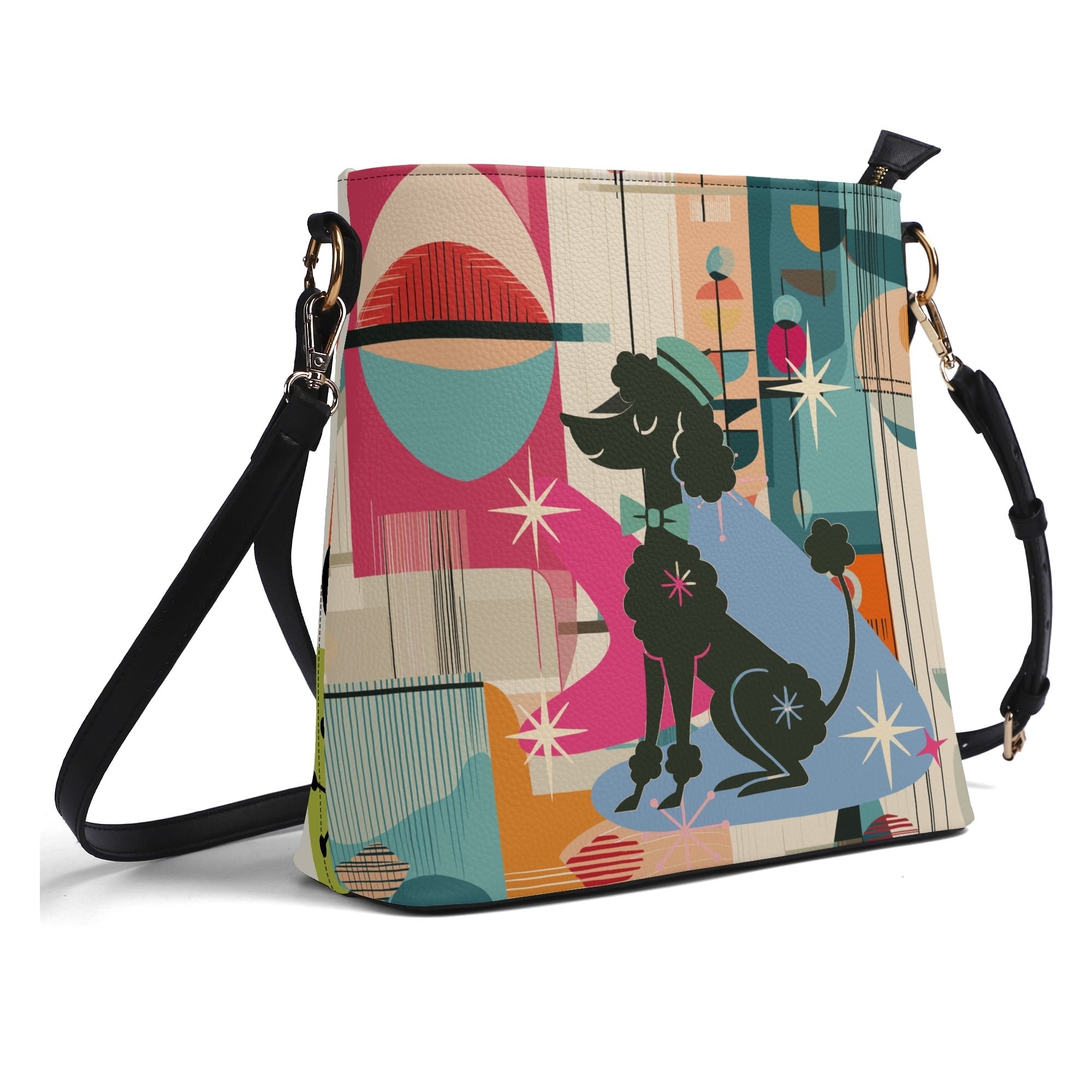 Kate McEnroe New York Kitsch 50s Mod Poodle Mid Century Modern Crossbody Bag, Retro Abstract Geometric MCM Shoulder BagHandbagsWLXGX71W - 1