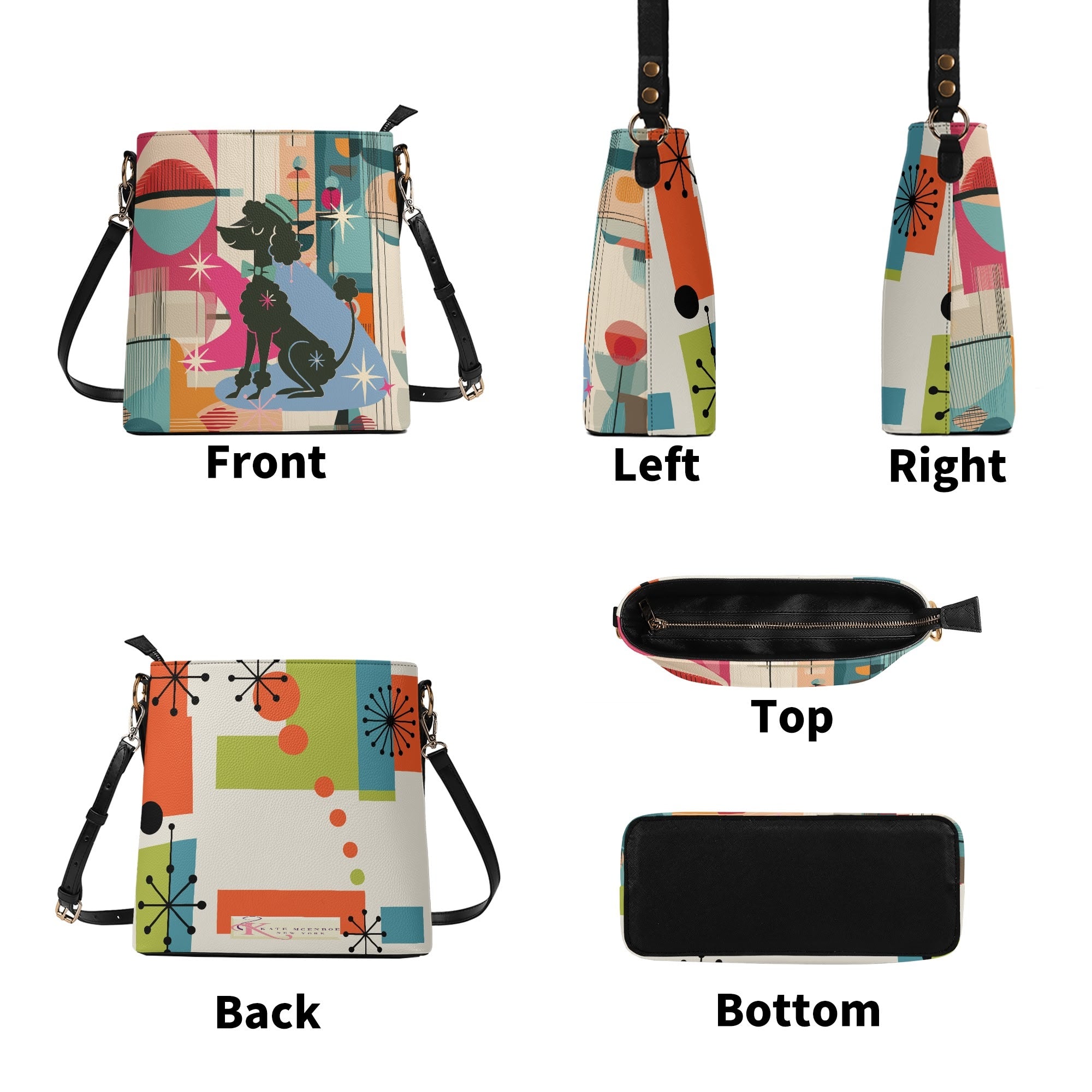 Kate McEnroe New York Kitsch 50s Mod Poodle Mid Century Modern Crossbody Bag, Retro Abstract Geometric MCM Shoulder BagHandbagsWLXGX71W - 1