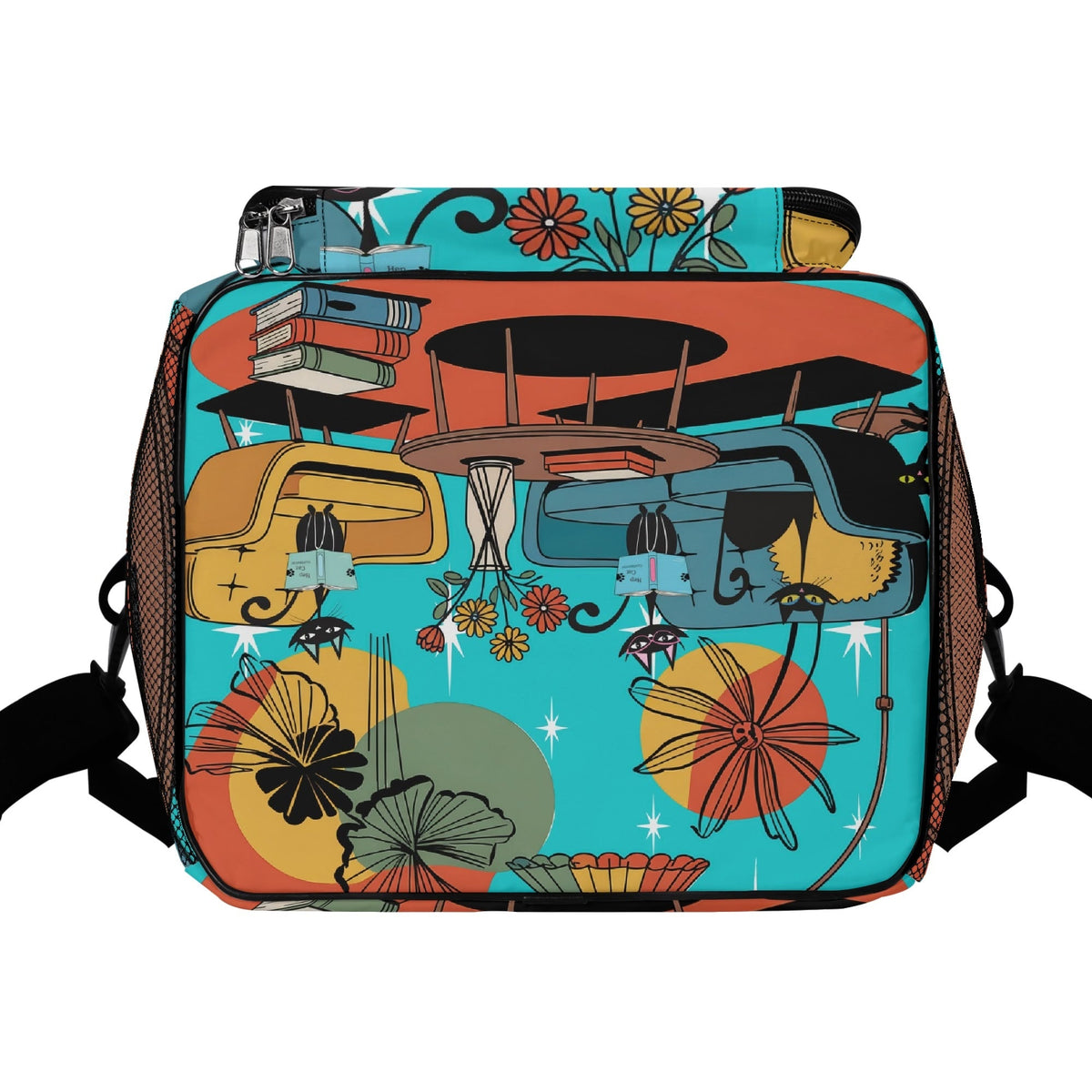 Kate McEnroe New York Kitsch Atomic Cat Mid Mod Cooler Tote, Retro Lounge, Mid Century Modern Insulated Lunch BagLunch BagsNKQ4L75N - 1