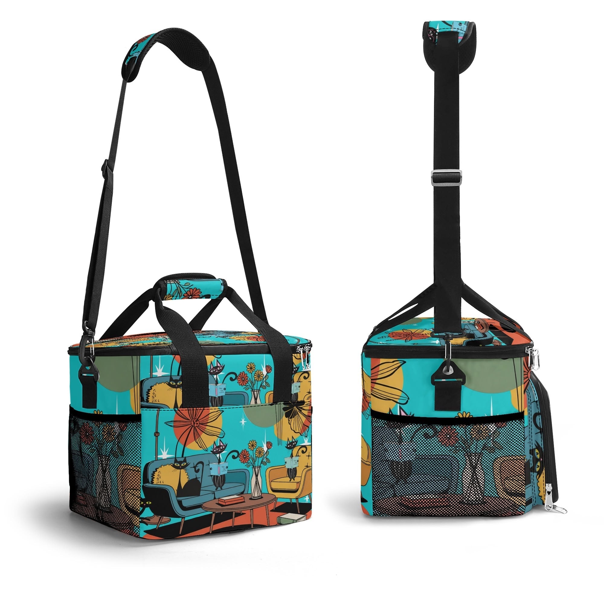 Kate McEnroe New York Kitsch Atomic Cat Mid Mod Cooler Tote, Retro Lounge, Mid Century Modern Insulated Lunch BagLunch BagsNKQ4L75N - 1