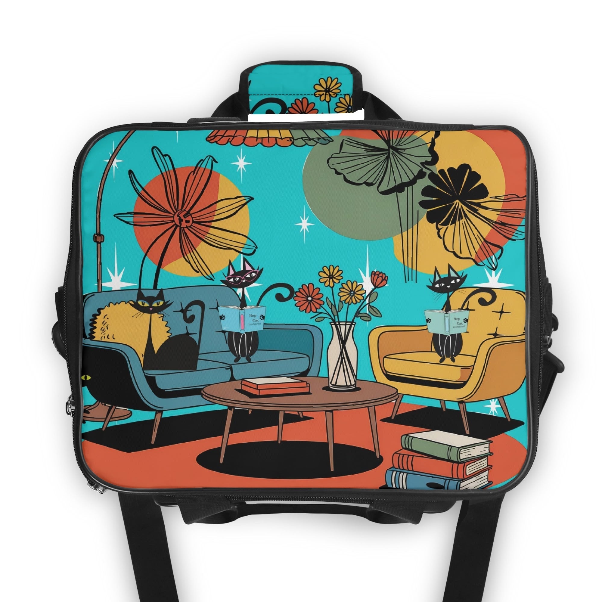 Kate McEnroe New York Kitsch Atomic Cat Mid Mod Cooler Tote, Retro Lounge, Mid Century Modern Insulated Lunch BagLunch BagsNKQ4L75N - 1