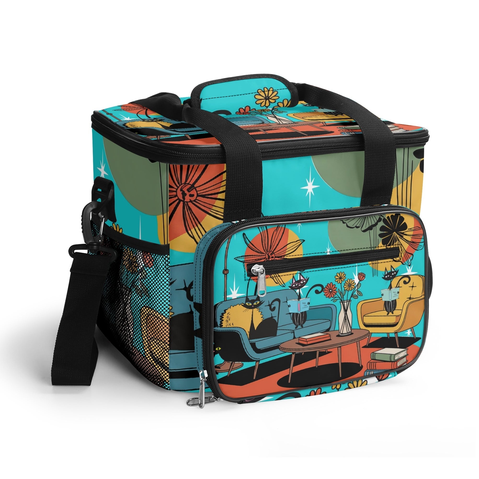 Kate McEnroe New York Kitsch Atomic Cat Mid Mod Cooler Tote, Retro Lounge, Mid Century Modern Insulated Lunch BagLunch BagsNKQ4L75N - 1