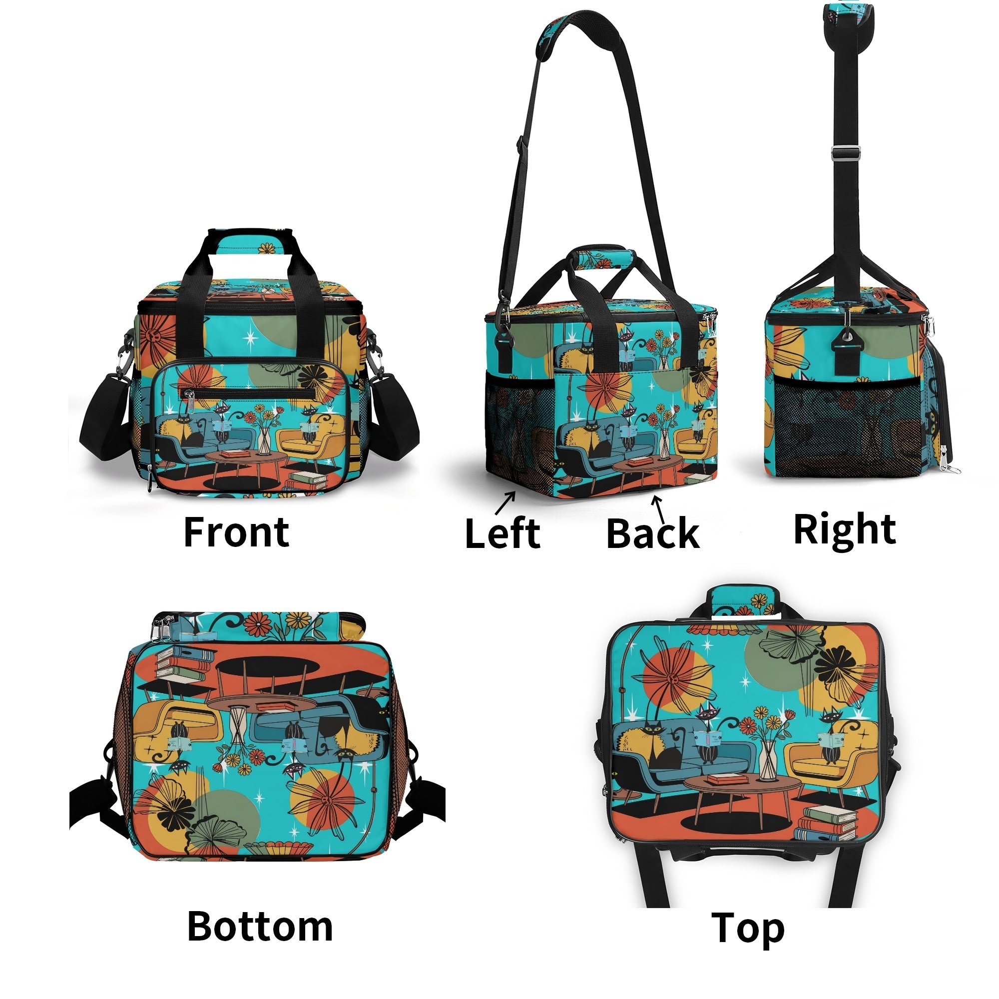 Kate McEnroe New York Kitsch Atomic Cat Mid Mod Cooler Tote, Retro Lounge, Mid Century Modern Insulated Lunch BagLunch BagsNKQ4L75N - 1