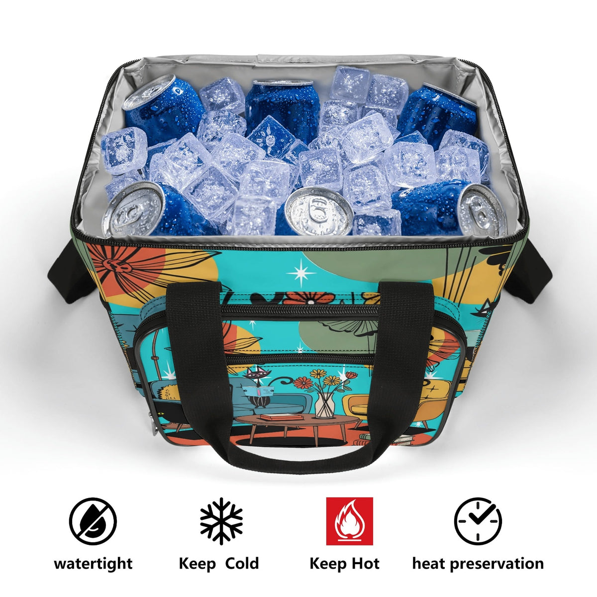 Kate McEnroe New York Kitsch Atomic Cat Mid Mod Cooler Tote, Retro Lounge, Mid Century Modern Insulated Lunch BagLunch BagsNKQ4L75N - 1