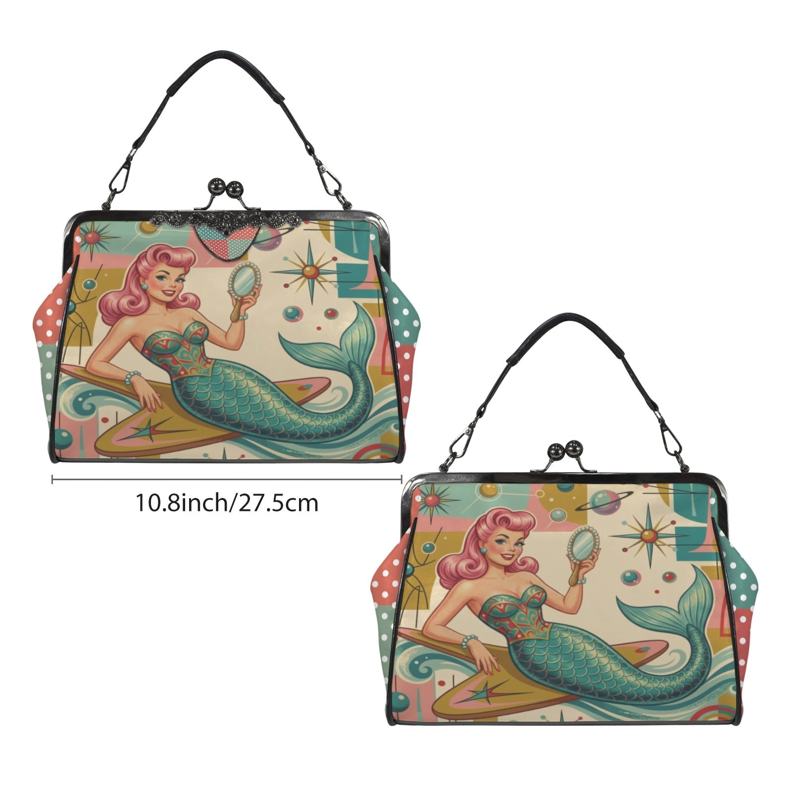Kate McEnroe New York Kitschy 1950s Retro Mermaid Atomic Starburst Kiss Lock HandbagCrossbody BagsD3282730