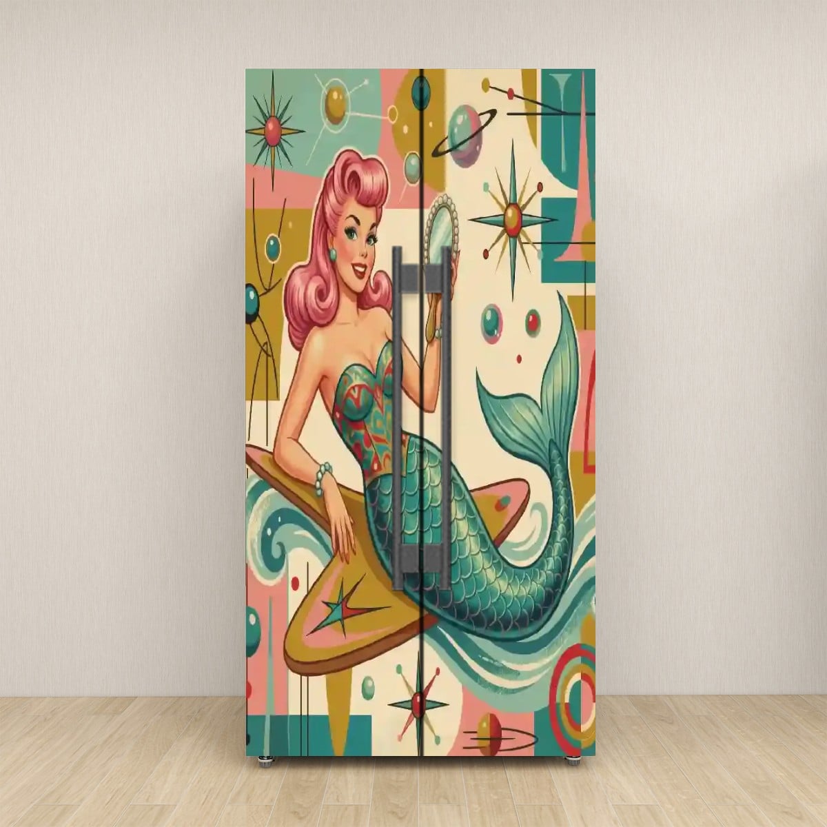 Kate McEnroe New York Kitschy 1950s Retro Mermaid Atomic Starburst Refrigerator WrapRefrigerator WrapskQeOot4rZ9