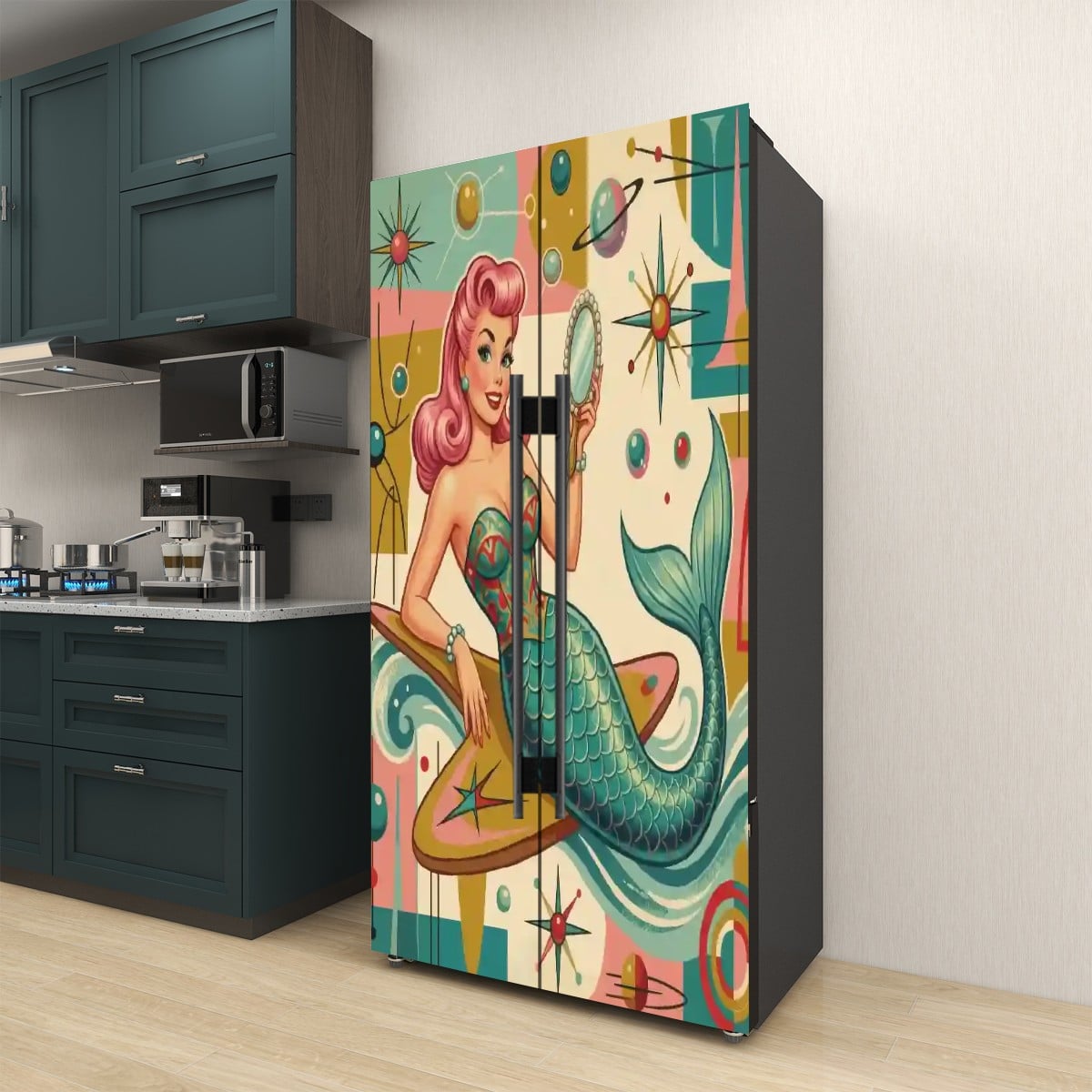 Kate McEnroe New York Kitschy 1950s Retro Mermaid Atomic Starburst Refrigerator WrapRefrigerator WrapskQeOot4rZ9