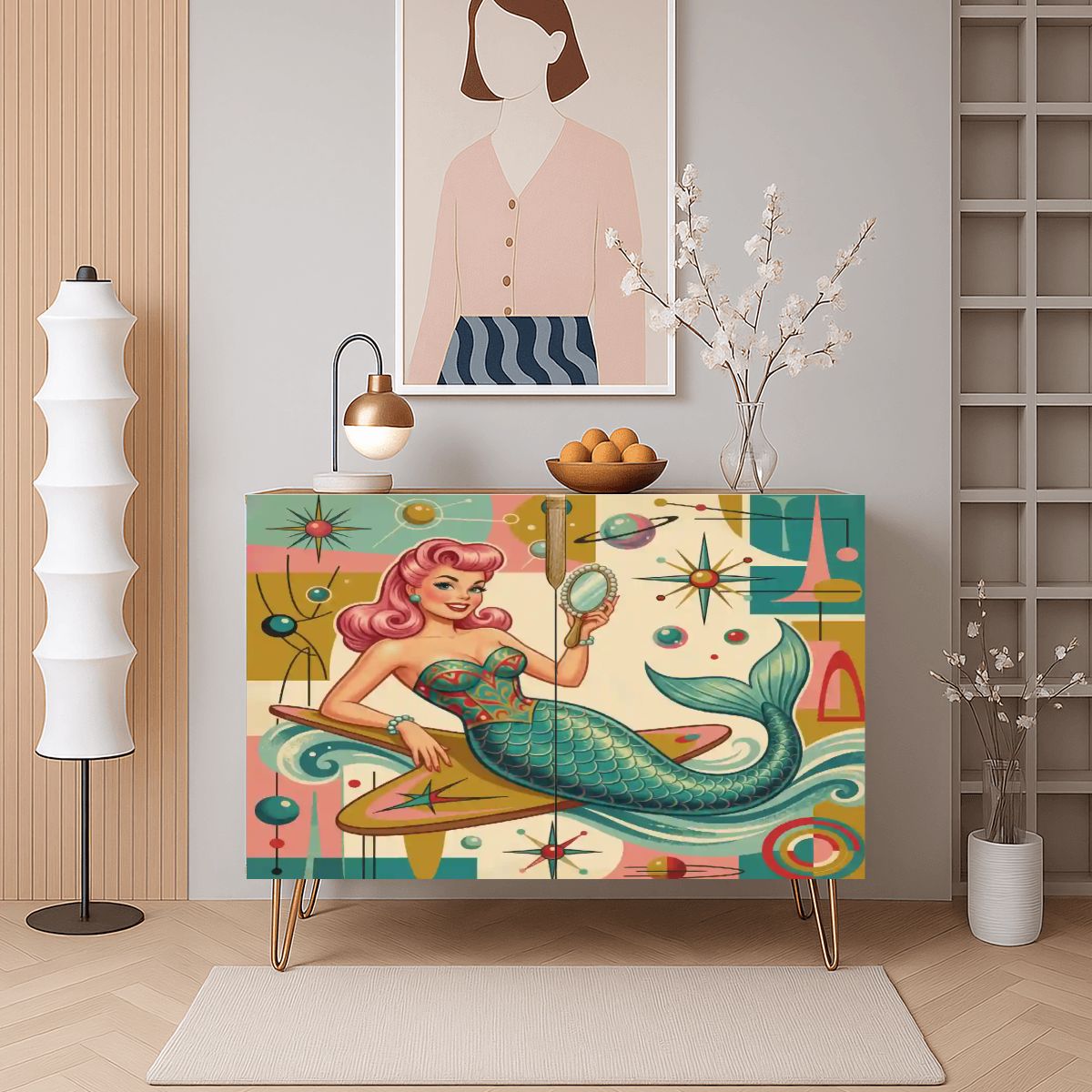 Kate McEnroe New York Kitschy 1950s Retro Mermaid Atomic Starburst Storage CabinetStorage CabinetslmBTwYt9tV