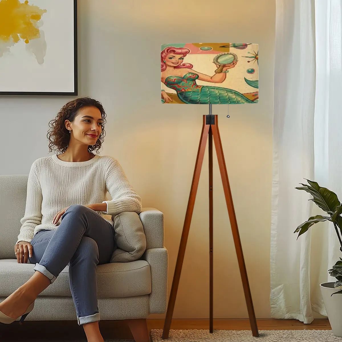 Kate McEnroe New York Kitschy 1950s Retro Mermaid Atomic Starburst Tripod Floor LampTripod Floor Lampsj5o3OLJUAq