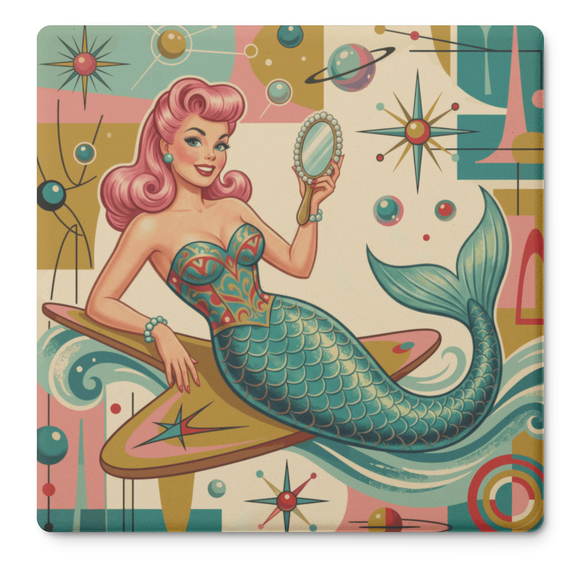Kate McEnroe New York Kitschy 1950s Retro Mermaid Coasters, Atomic Starburst BarwareCoasters7021