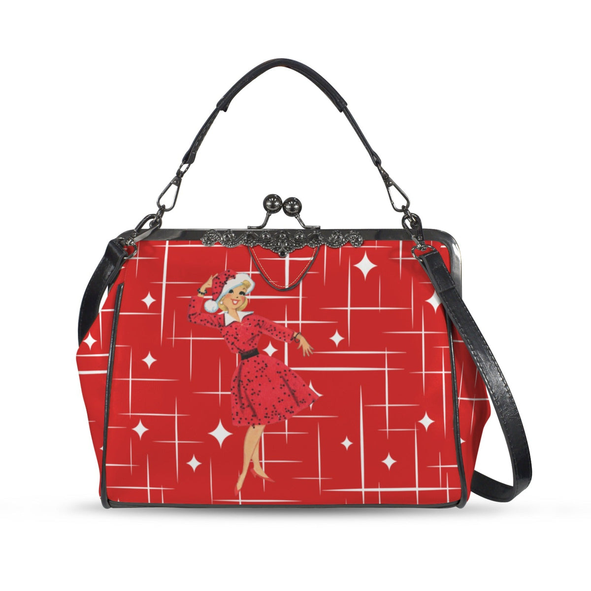 Kate McEnroe New York Kitschy 50s Christmas Pinup Mid Century Modern Kiss Lock Crossbody bagCrossbody BagsD3476212