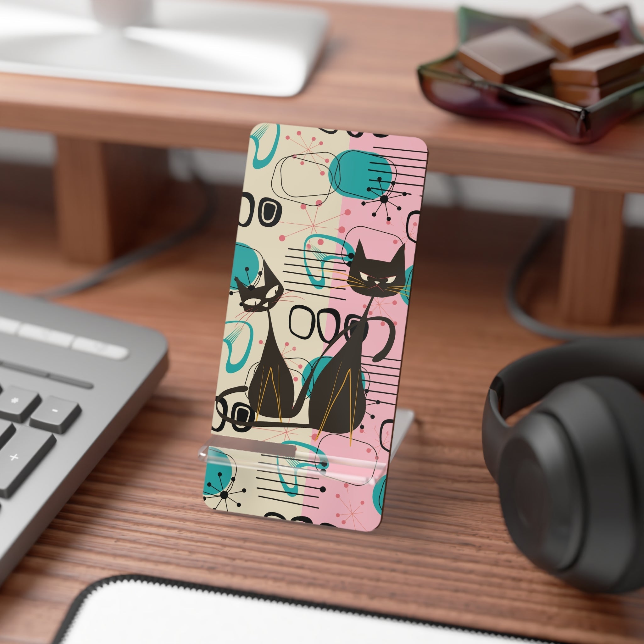 Kate McEnroe New York Kitschy Atomic Cat Boomerang Starburst Smartphone Holder, Mid Century Modern Retro 50s Phone StandMobile Phone Stands13163388246796227162