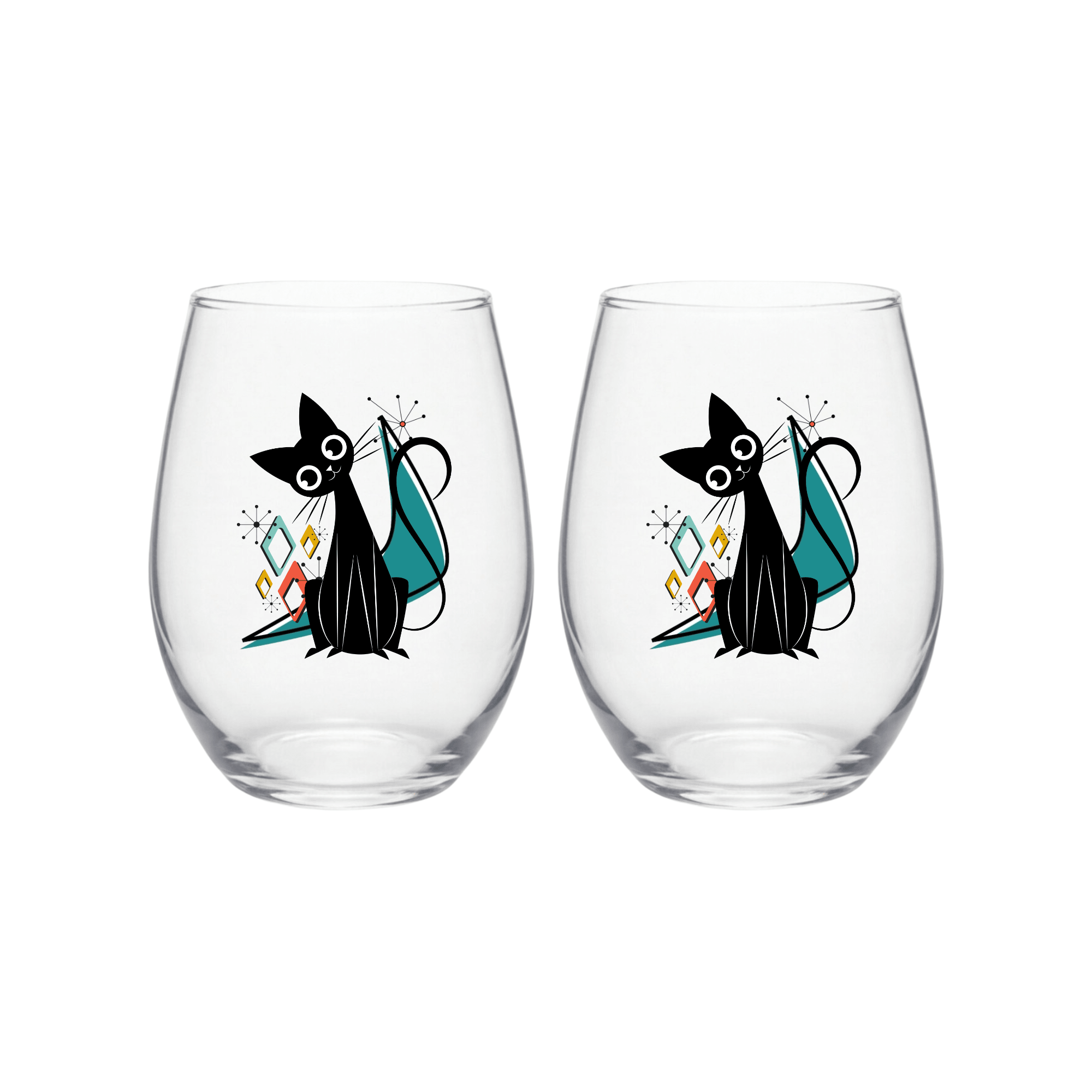 Kate McEnroe New York Kitschy Atomic Cat Boomerang Starburst Wine GlassWine Glasses18934908465852436384