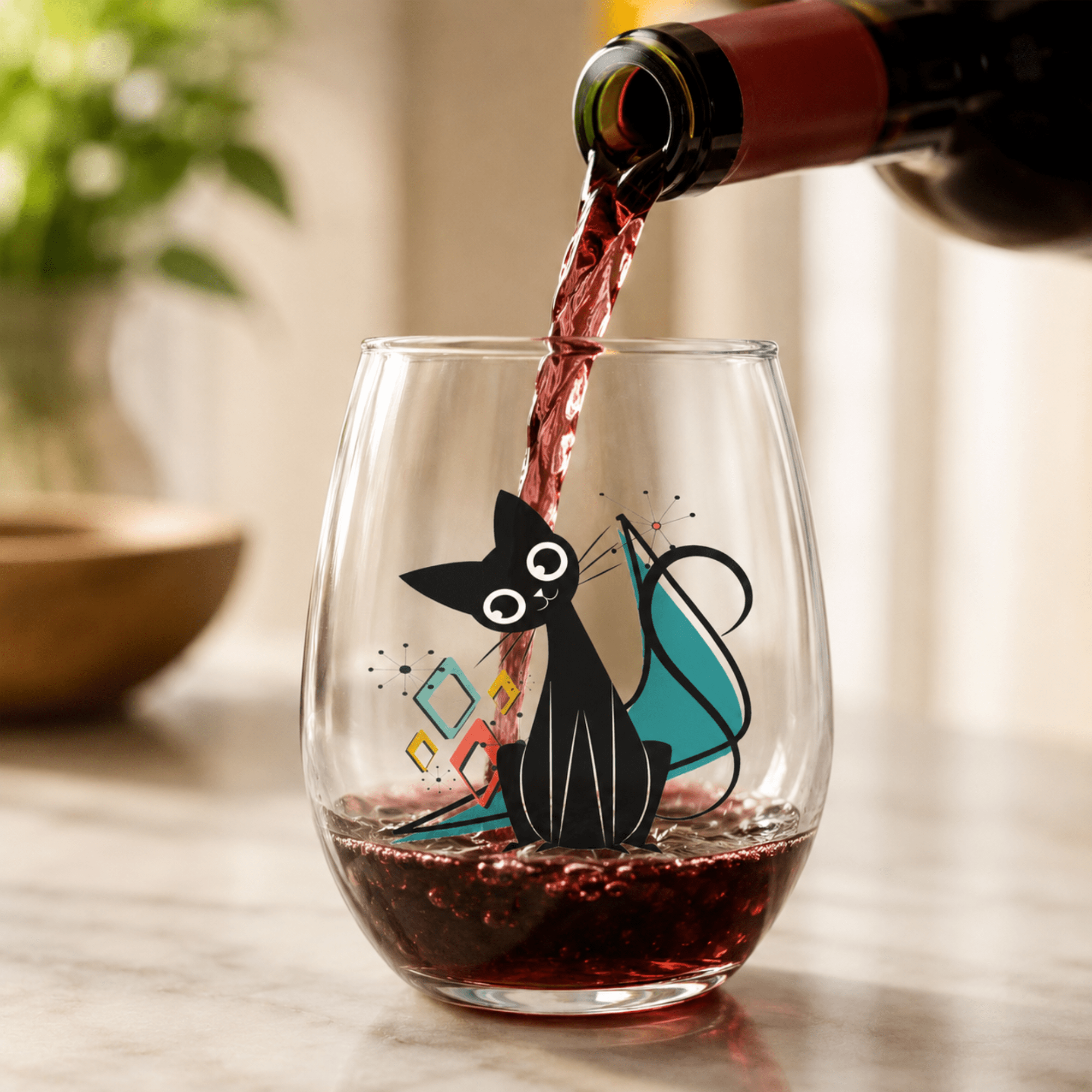 Kate McEnroe New York Kitschy Atomic Cat Boomerang Starburst Wine GlassWine Glasses18934908465852436384