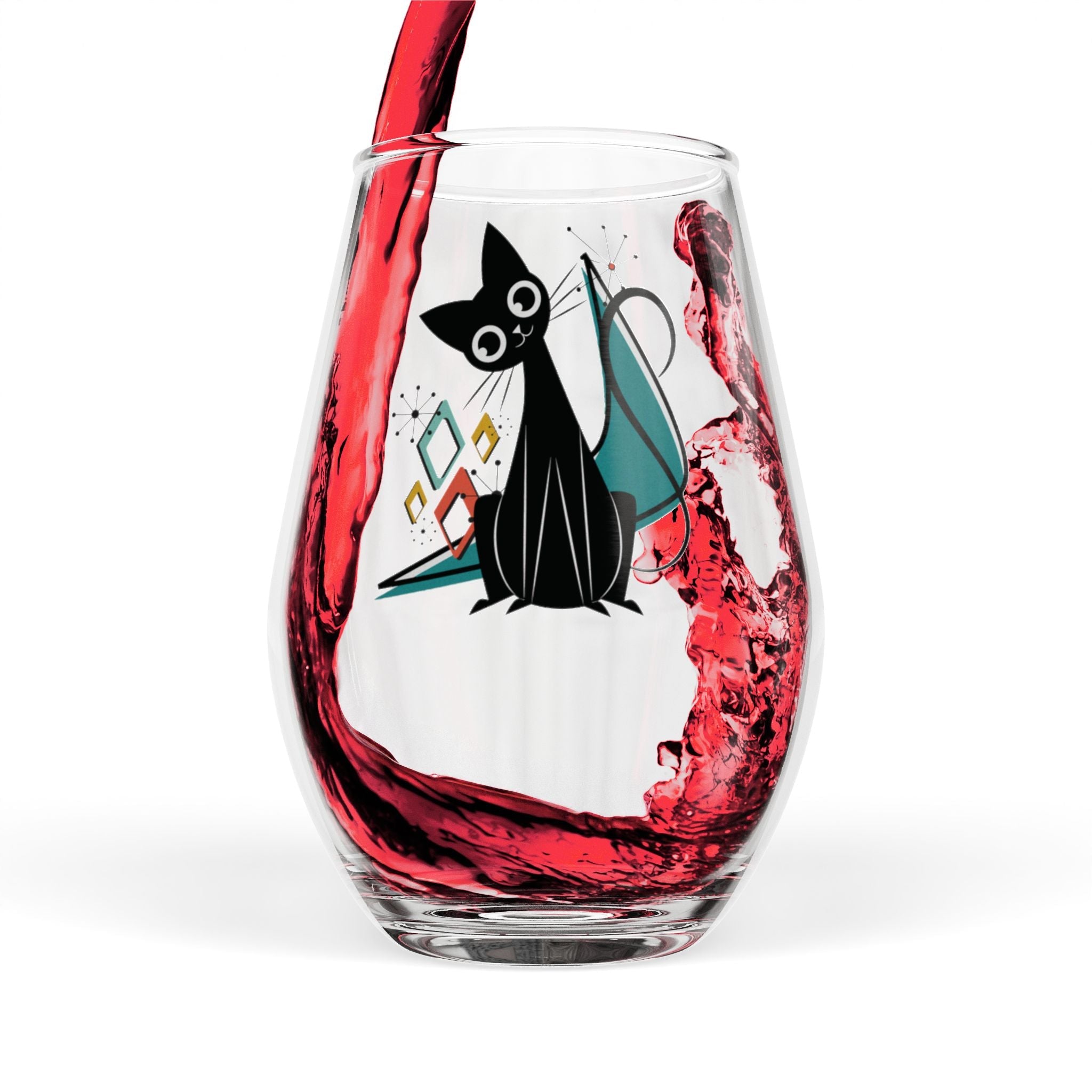 Kate McEnroe New York Kitschy Atomic Cat Boomerang Starburst Wine GlassWine Glasses18934908465852436384
