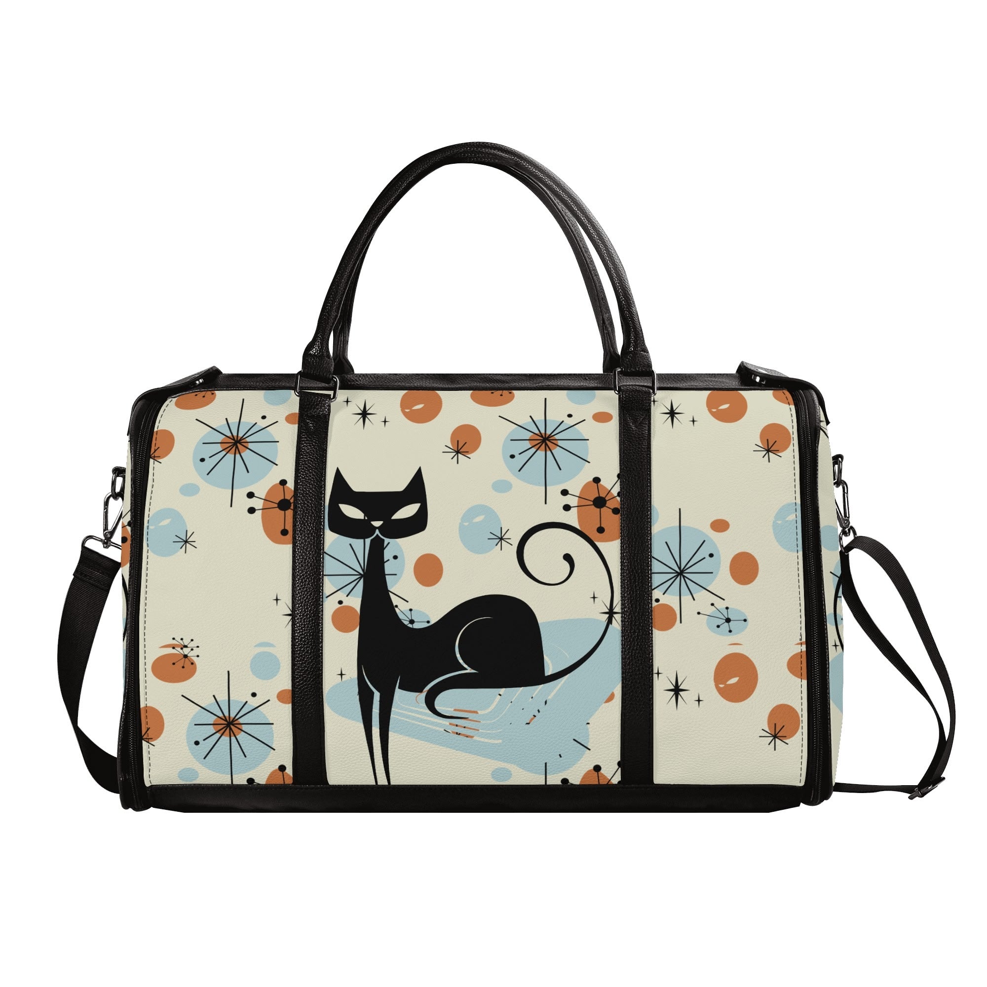 Kate McEnroe New York Kitschy Atomic Cat Duffel Bag, Mid Century Modern Sexton Cat Weekender, Retro Kitsch Carry - OnDuffel BagsWX12GR5W - 2
