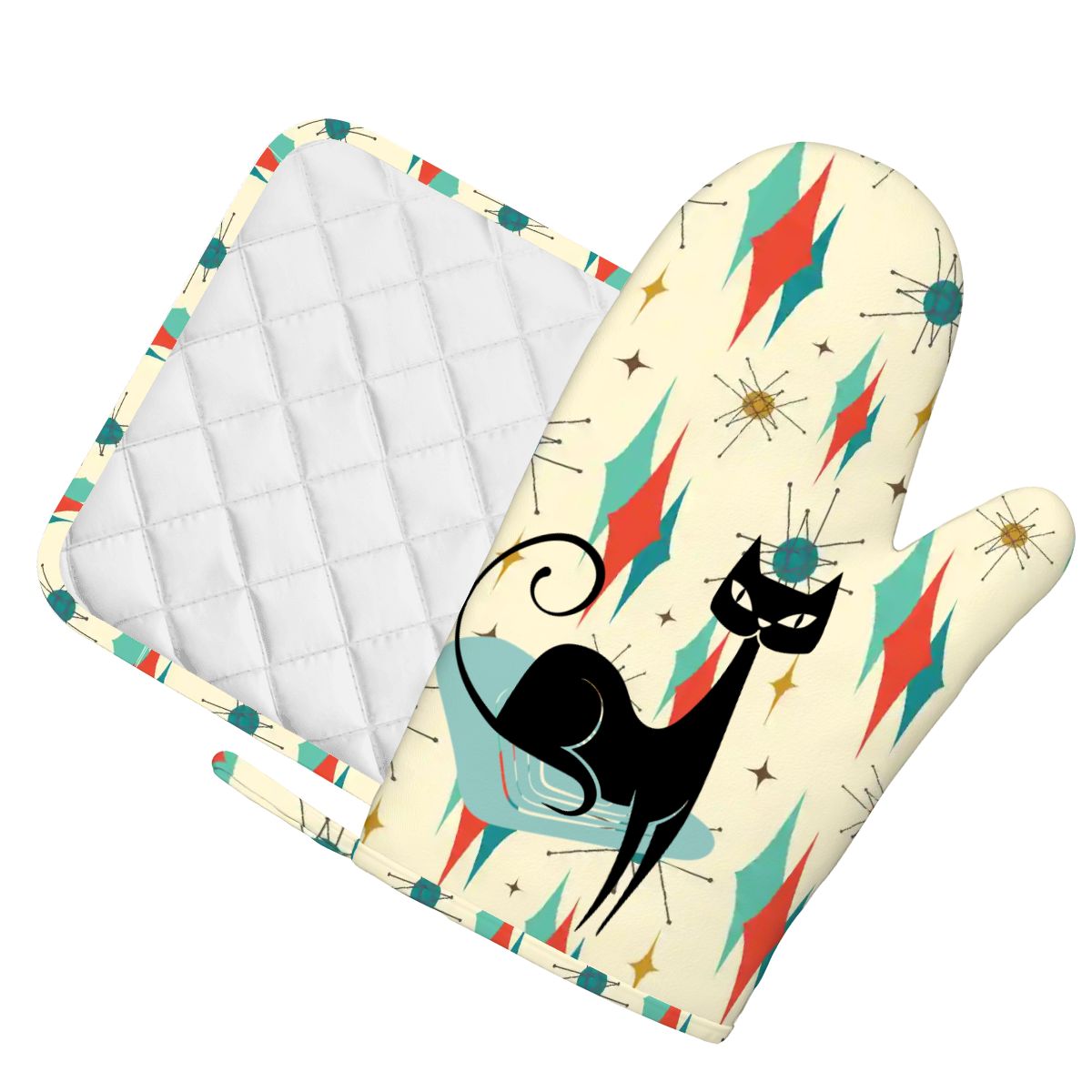 Kate McEnroe New York Kitschy Atomic Cat Left Hand Oven Mitt Set, MCM Kitchen DecorOven Mitts & Pot Holder SetrBtG5TvuxO
