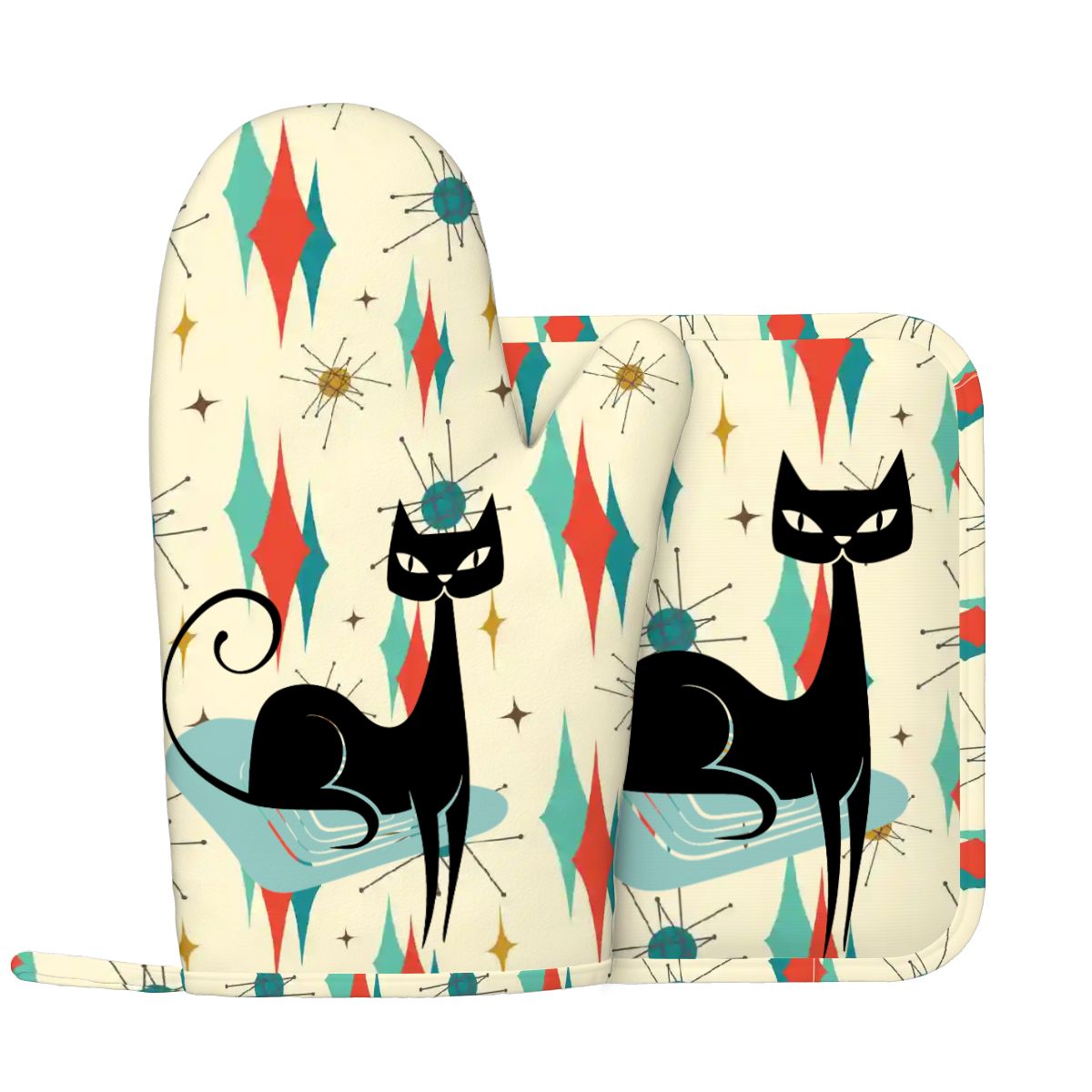 Kate McEnroe New York Kitschy Atomic Cat Left Hand Oven Mitt Set, MCM Kitchen DecorOven Mitts & Pot Holder SetrBtG5TvuxO