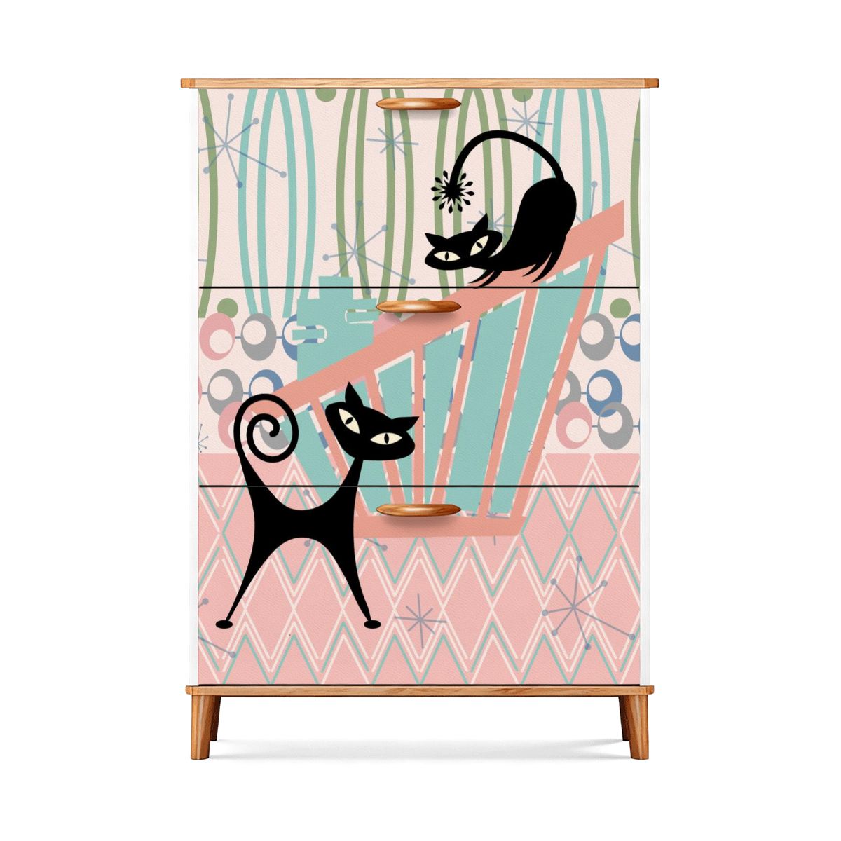 Kate McEnroe New York Kitschy Atomic Cat Shoe Cabinet, Mid Century Modern Retro Organizer, Pink Teal Black MCM StorageShoe StoragejfQTLH0mmc