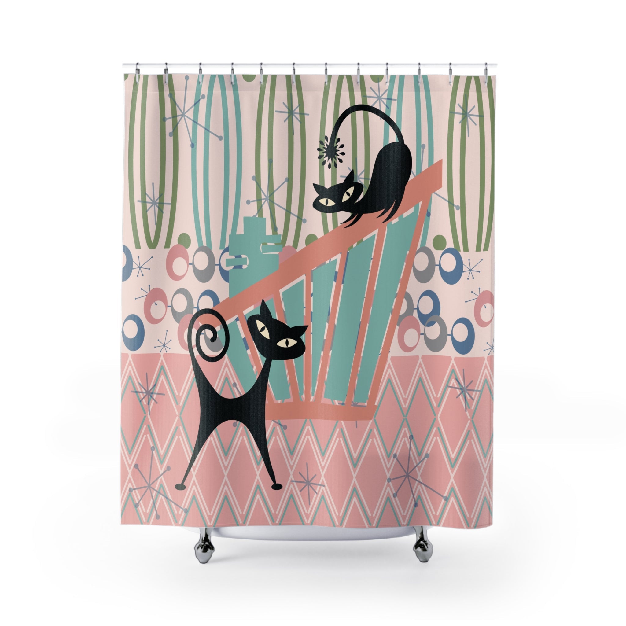 Kate McEnroe New York Kitschy Atomic Cat Shower Curtain, Retro 1950s MCM Bath DecorShower Curtains26175674228548713750