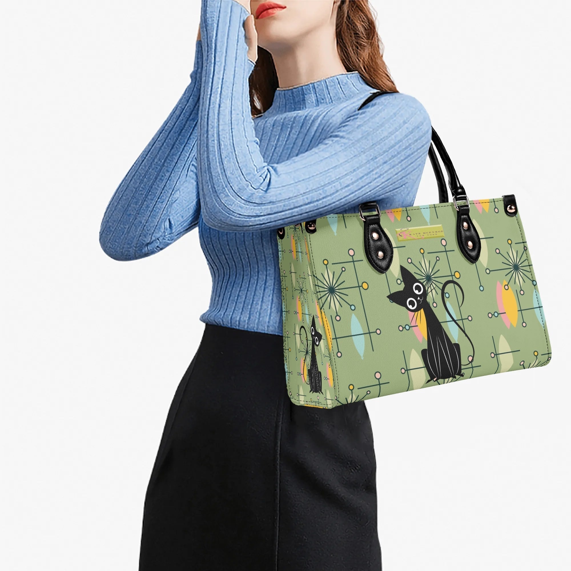 Kate McEnroe New York Kitschy Atomic Cat Starburst Mid Century Modern Retro SatchelHandbagsN67MMDXW-1