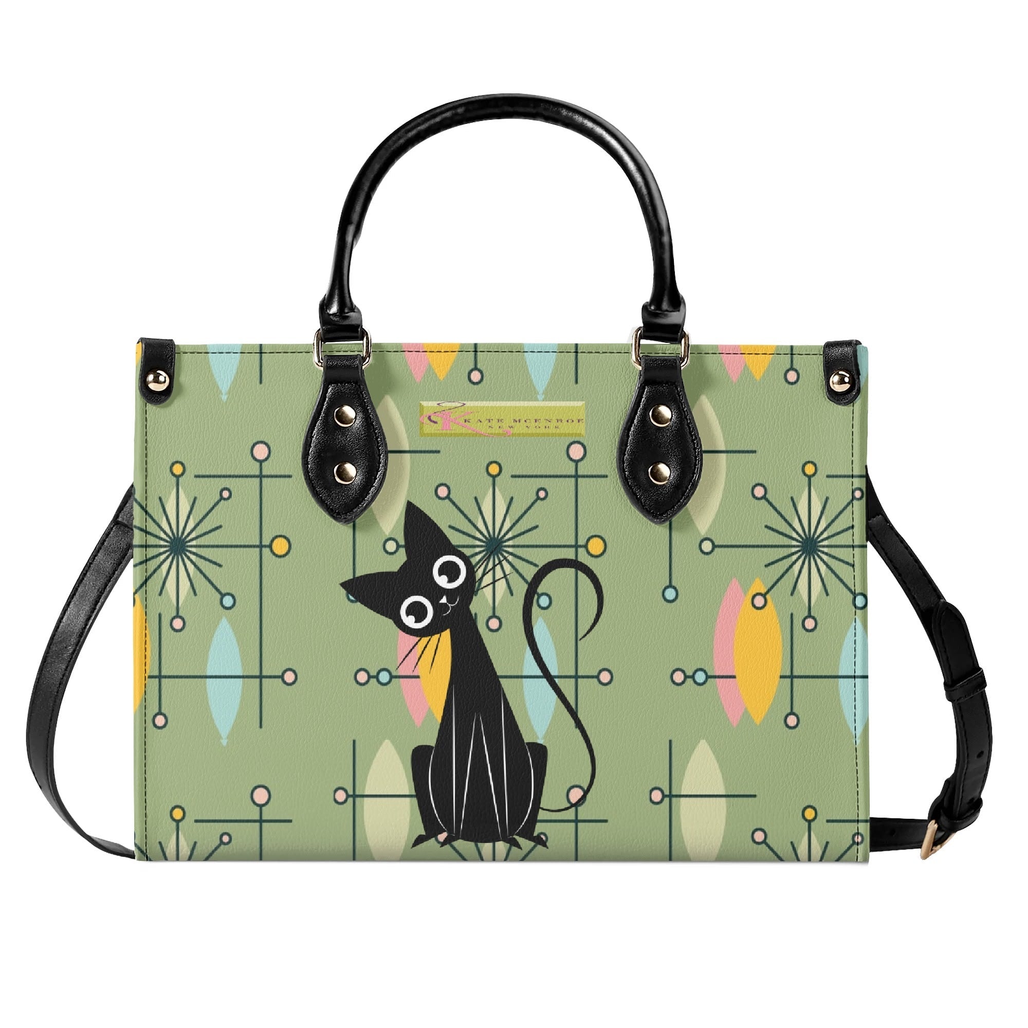 Kate McEnroe New York Kitschy Atomic Cat Starburst Mid Century Modern Retro SatchelHandbagsN67MMDXW-1