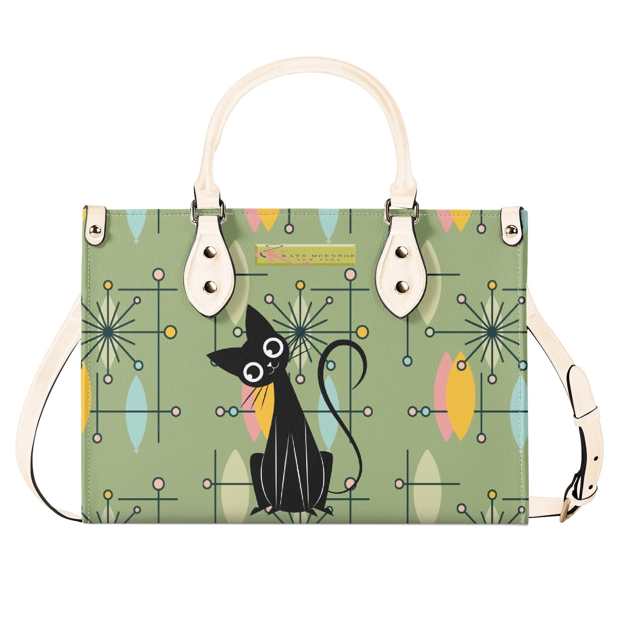 Kate McEnroe New York Kitschy Atomic Cat Starburst Mid Century Modern Retro SatchelHandbagsN67MMDXW-4