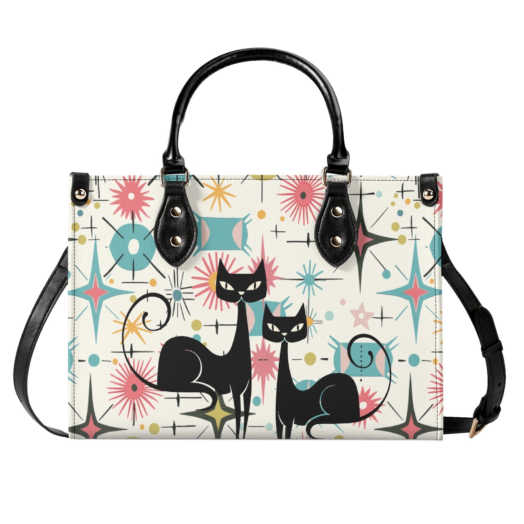 Kate McEnroe New York Kitschy Atomic Cat Starburst Satchel, Mid Century Modern HandbagHandbagsY5759KLW-1