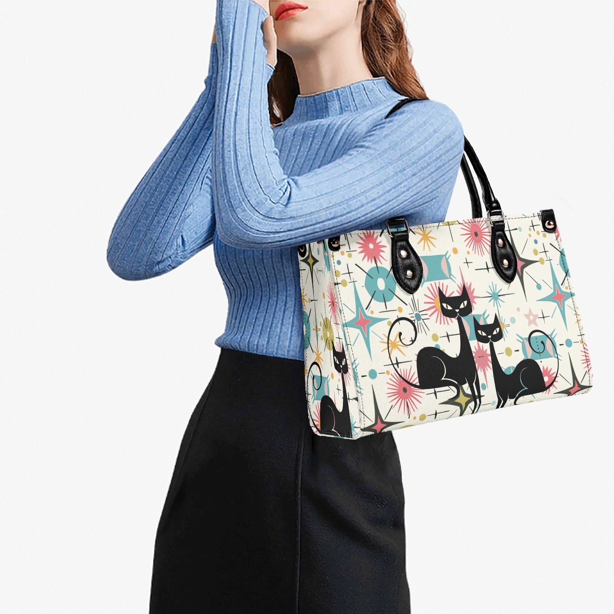 Kate McEnroe New York Kitschy Atomic Cat Starburst Satchel, Mid Century Modern HandbagHandbagsY5759KLW-1