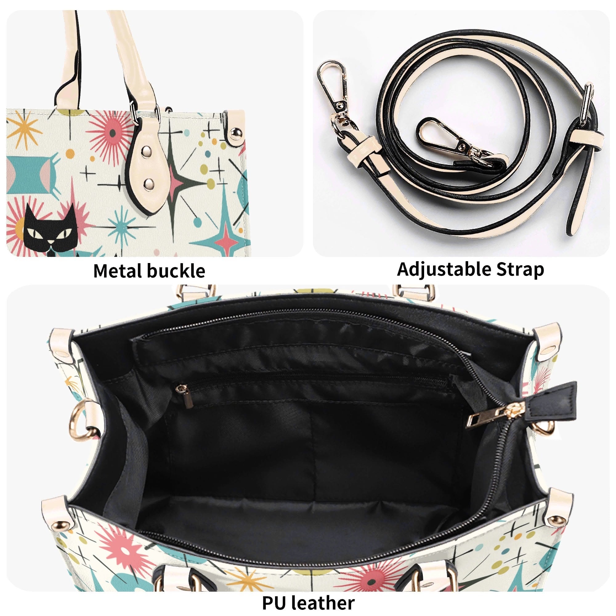 Kate McEnroe New York Kitschy Atomic Cat Starburst Satchel, Mid Century Modern HandbagHandbagsY5759KLW-1