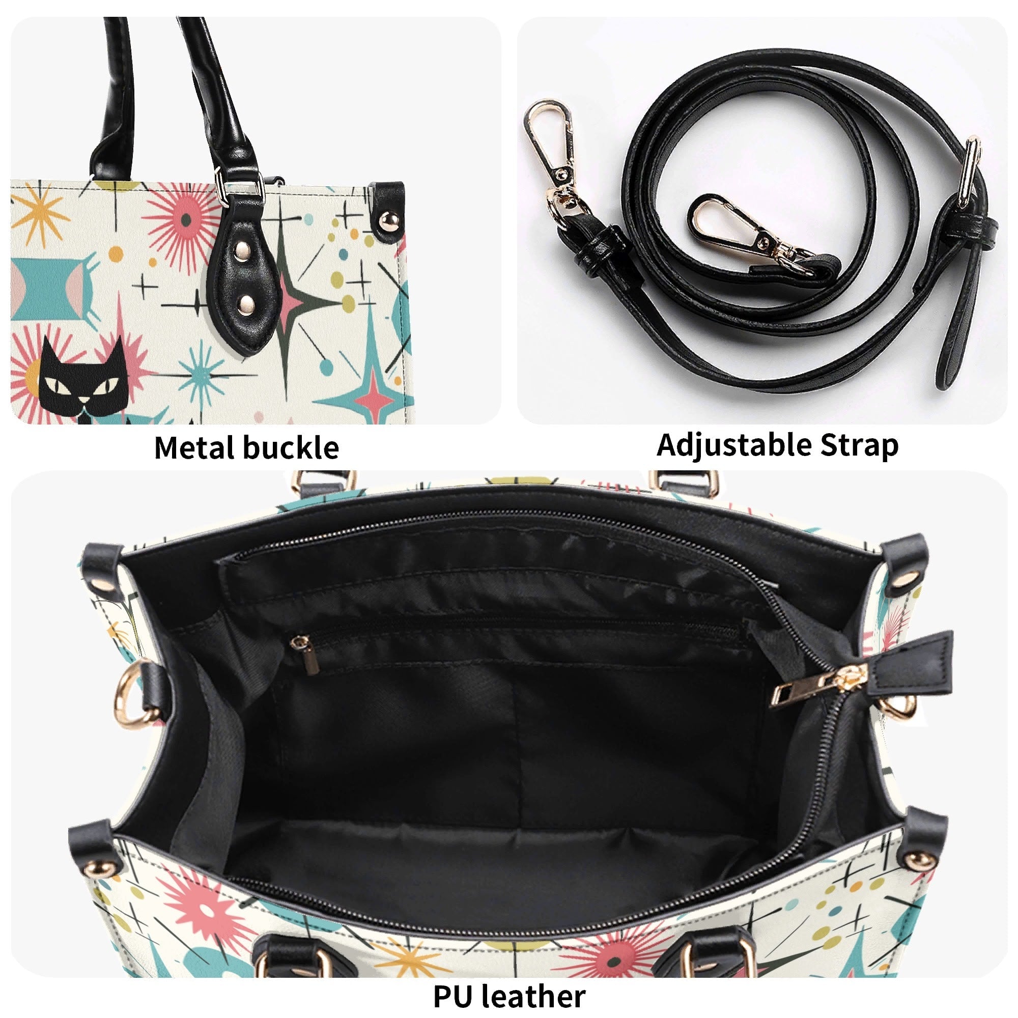 Kate McEnroe New York Kitschy Atomic Cat Starburst Satchel, Mid Century Modern HandbagHandbagsY5759KLW-4