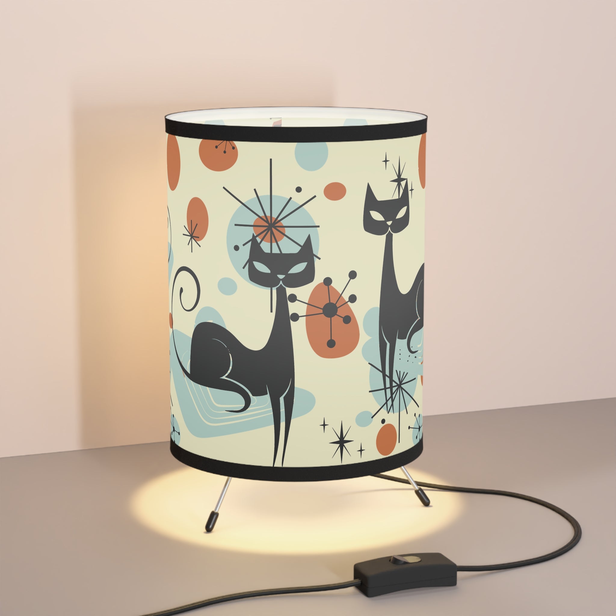 Kate McEnroe New York Kitschy Atomic Cat Starburst Tripod Lamp, Mid Century Modern Sexton Cat Space age DecorLamps35726594848934291364